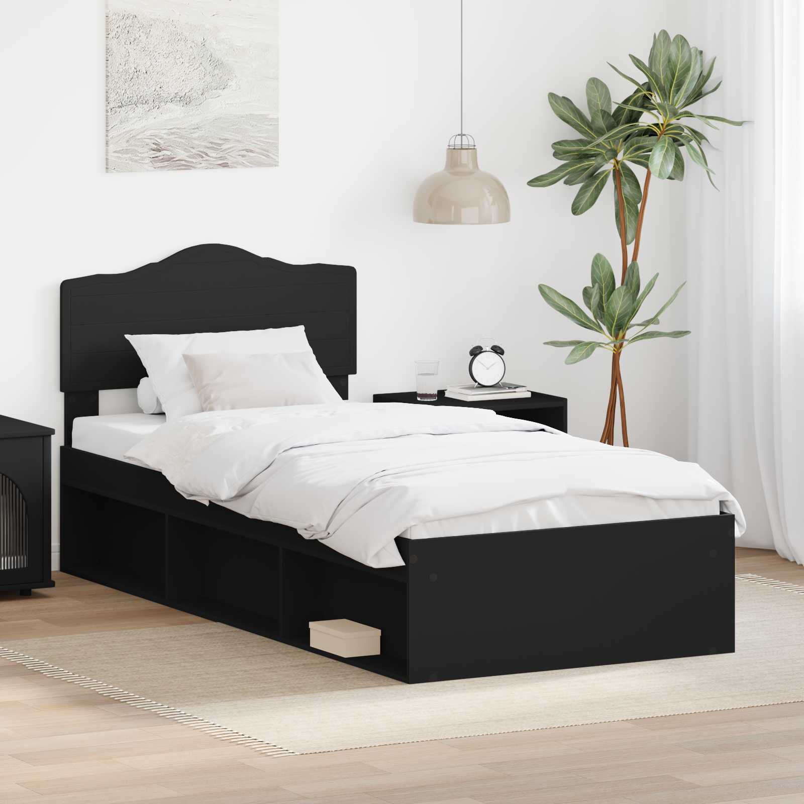 Bettrahmen Schwarz 90 x 200 cm Massives Kiefernholz