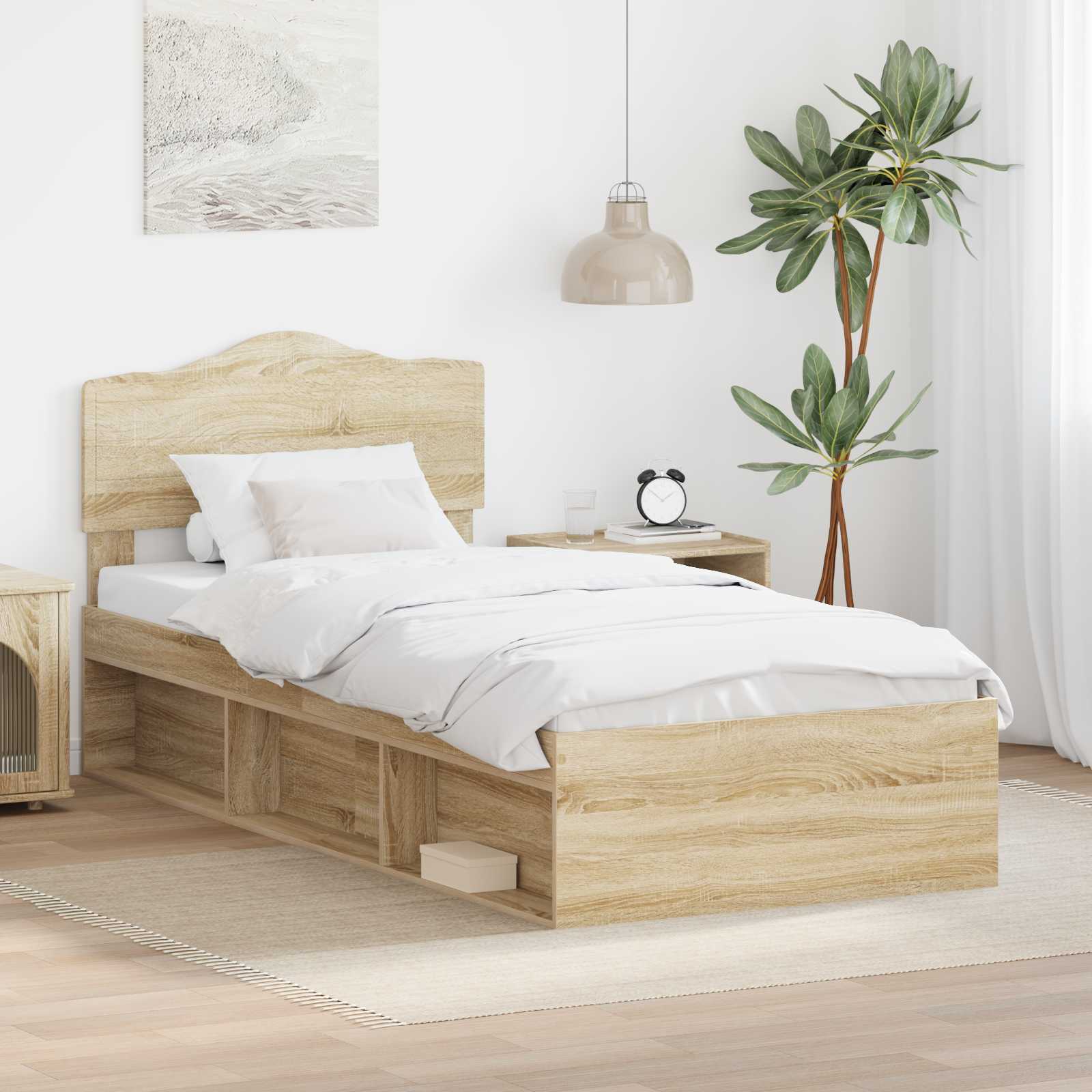 Bettrahmen mit Kopfteil Sonoma 90 x 190 cm Massives Kiefernholz