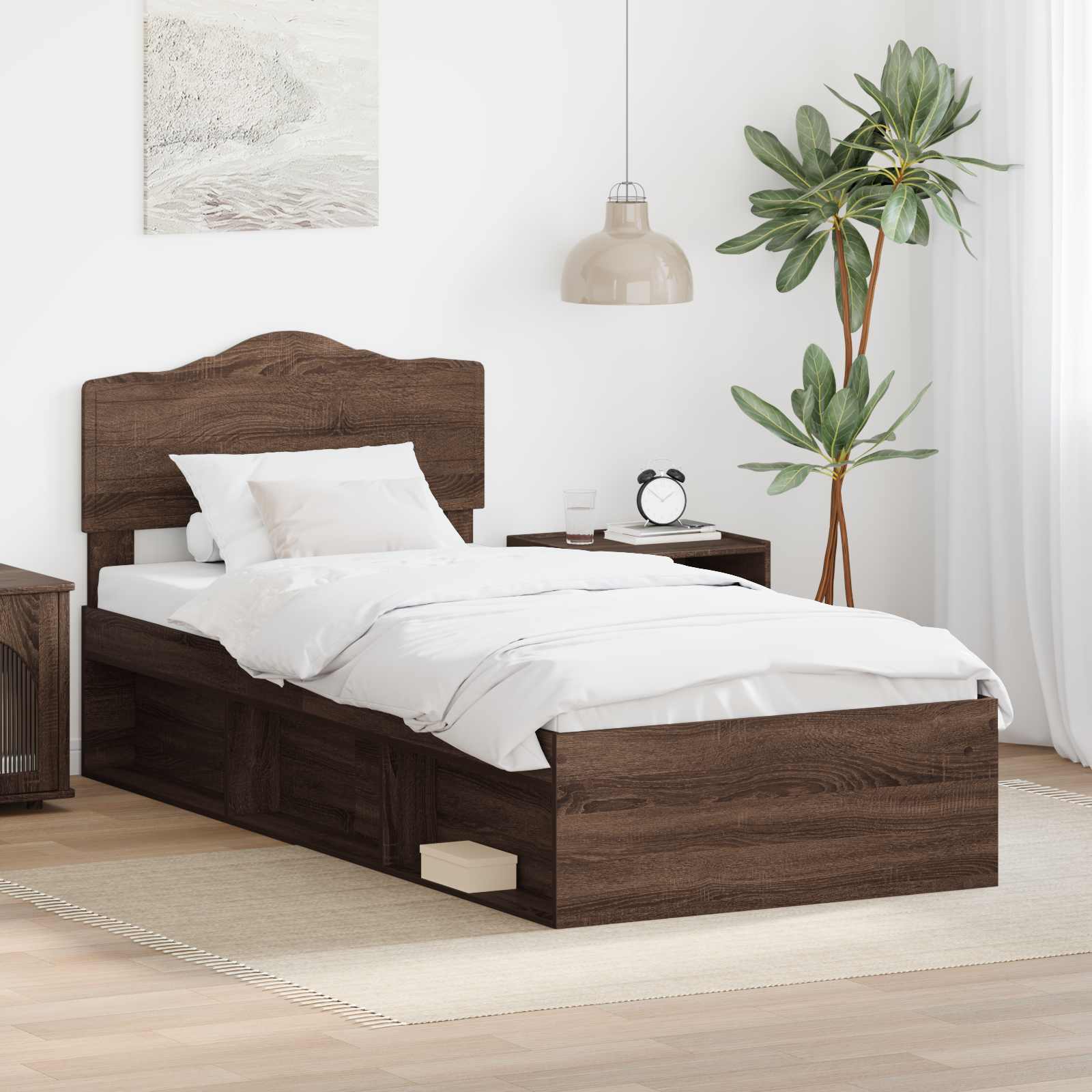 Bettrahmen Braun Eichen-Optik 75 x 190 cm Massives Kiefernholz