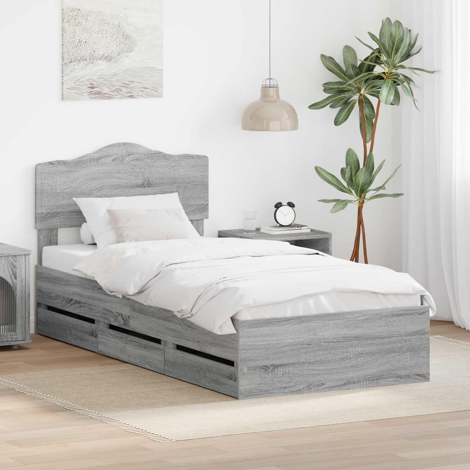 Bettrahmen Sonoma-Grau 100 x 200 cm Ingenieurs Holz