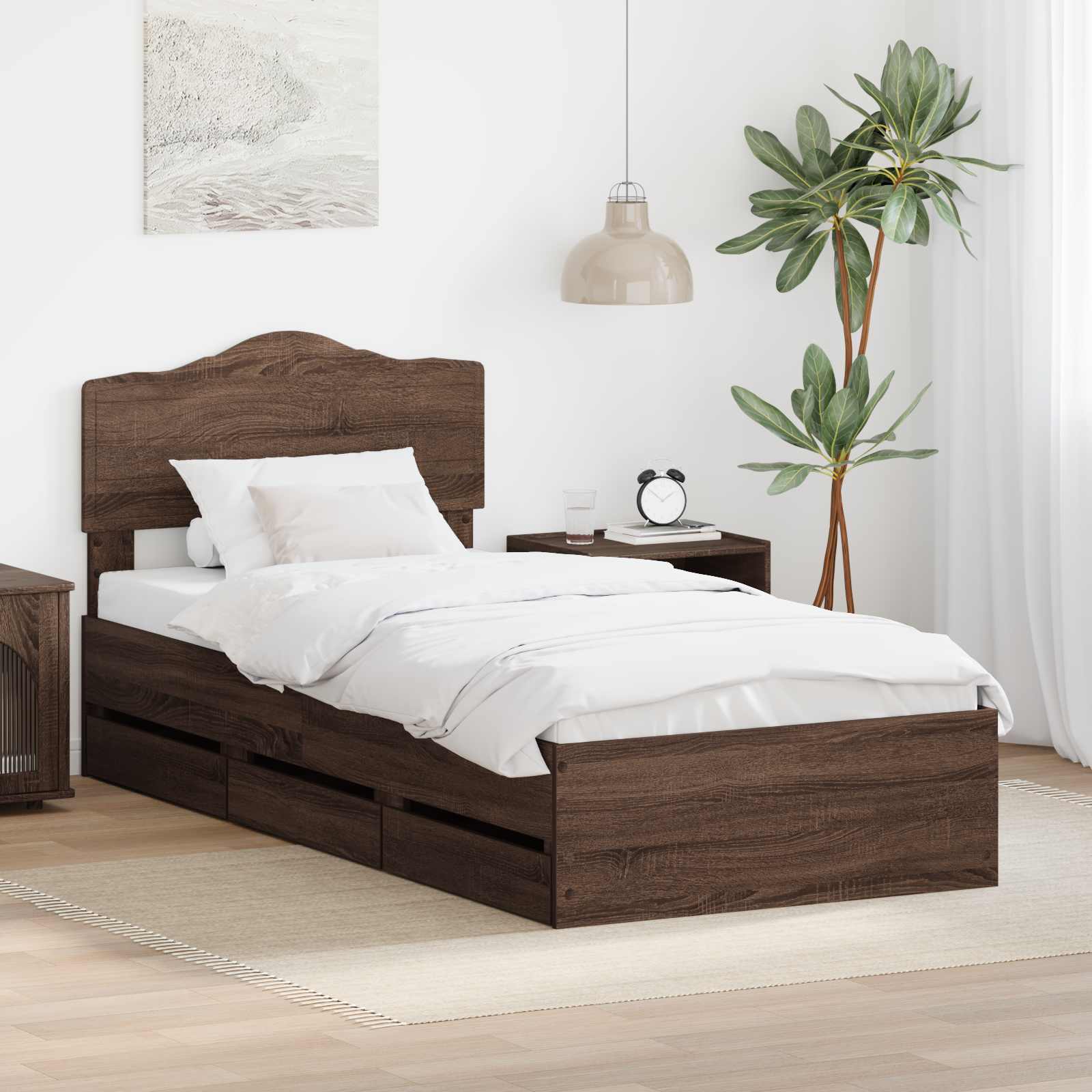 Bettrahmen Braun Eichen-Optik 75 x 190 cm Ingenieurs Holz
