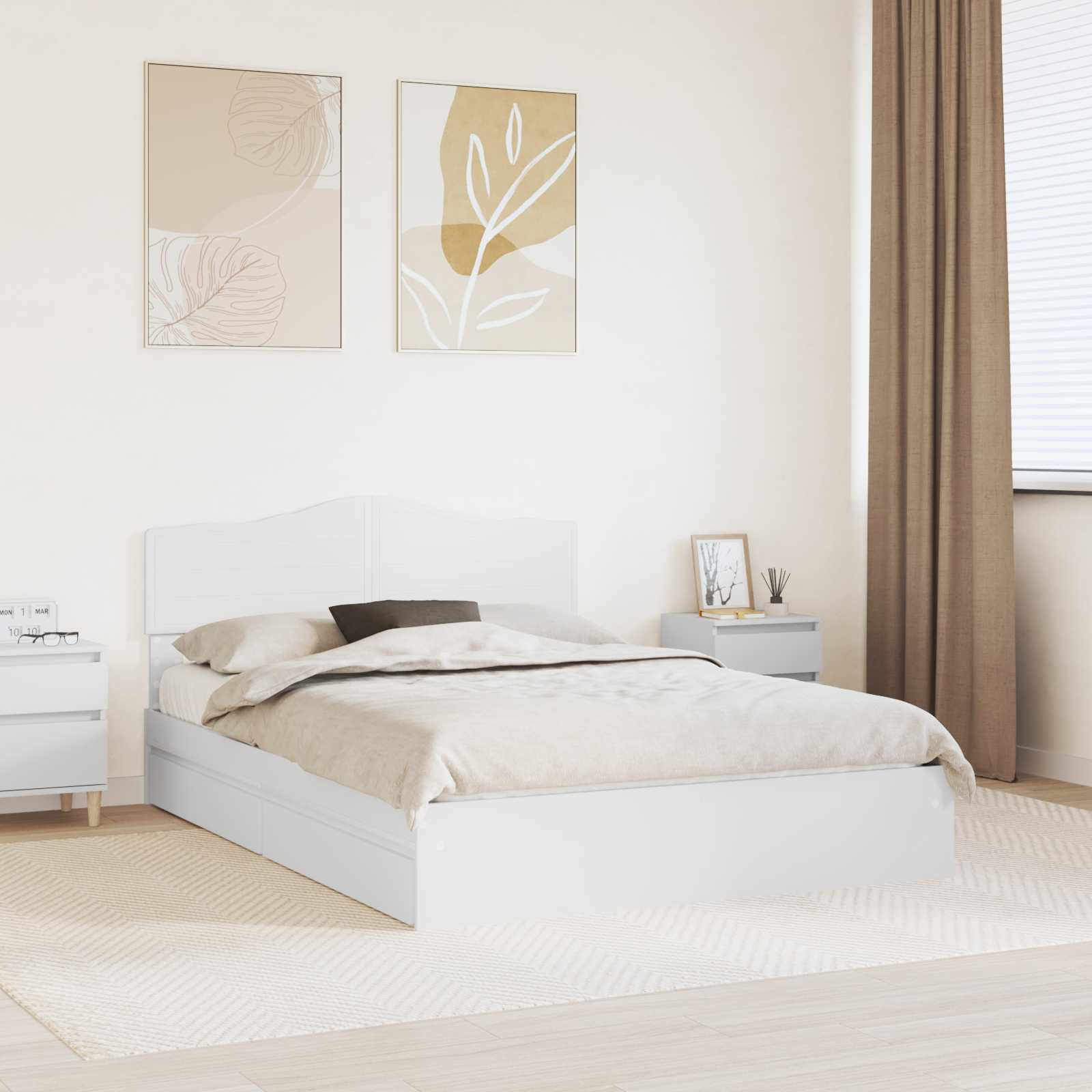 Aufbewahrungsbett mit Kopfteil Weiß 160 x 200 cm Holzwerkstoff