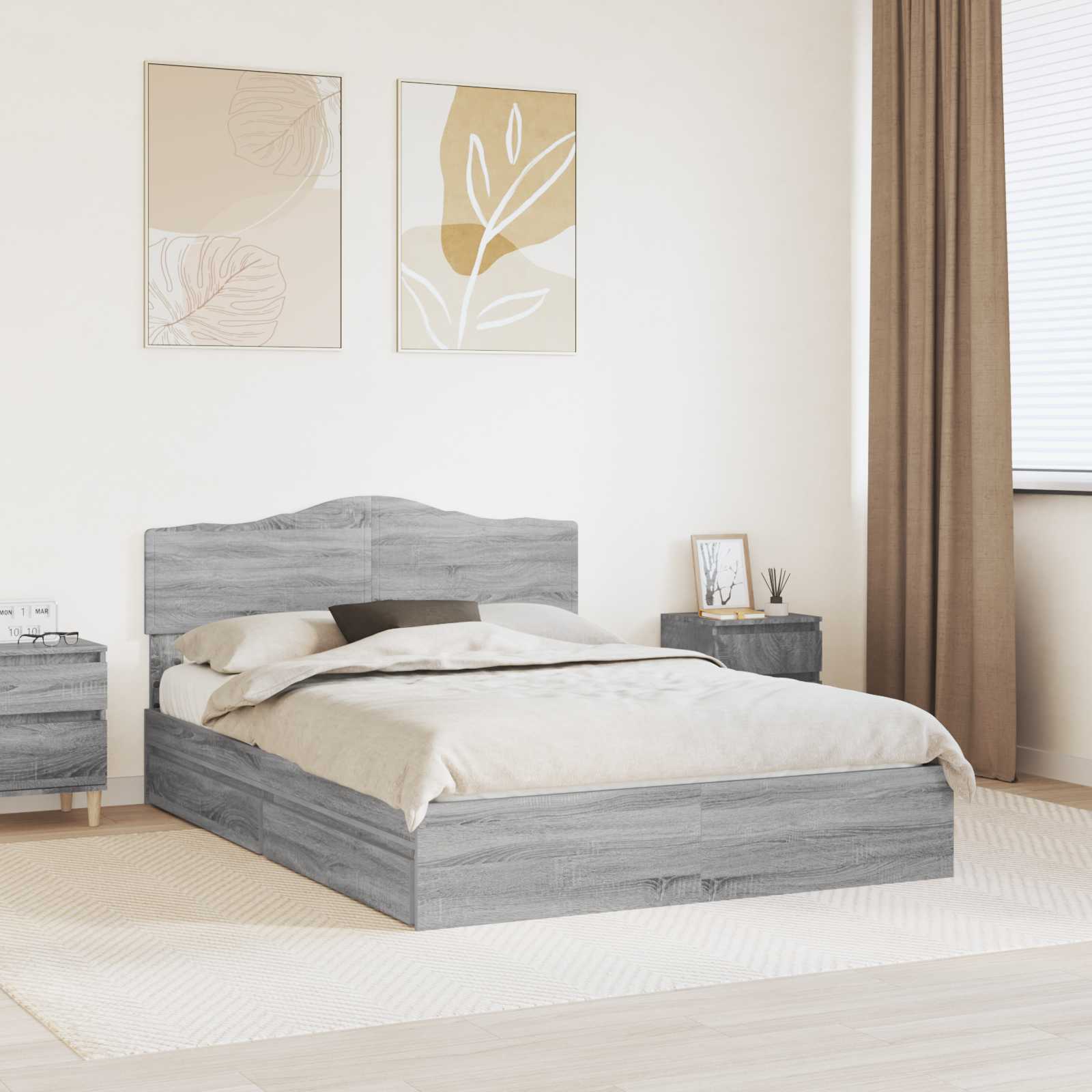 Aufbewahrungsbett Graues Sonoma 140 x 200 cm Holzwerkstoff