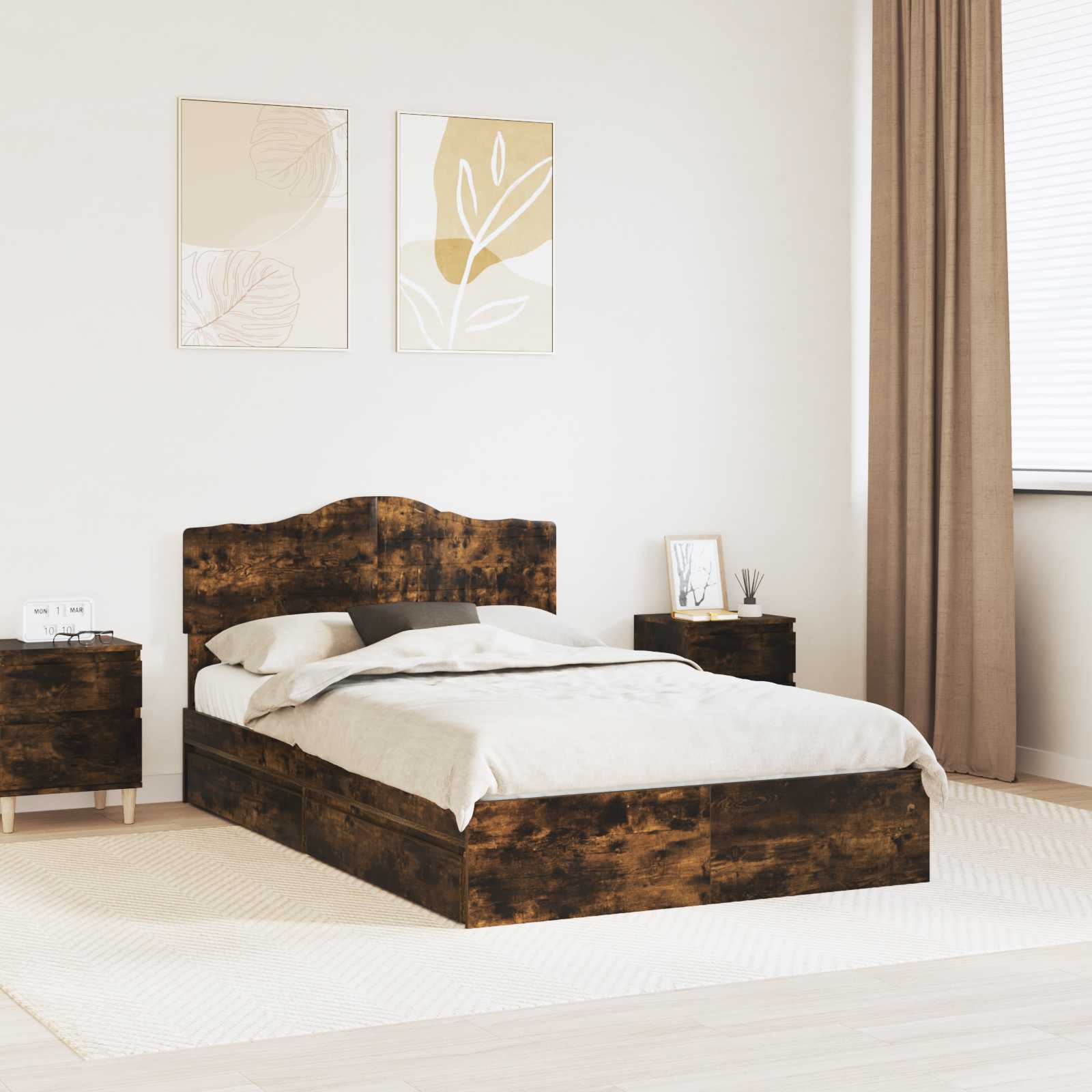 Aufbewahrungsbett Geräucherte Eiche 135 x 190 cm Holzwerkstoff