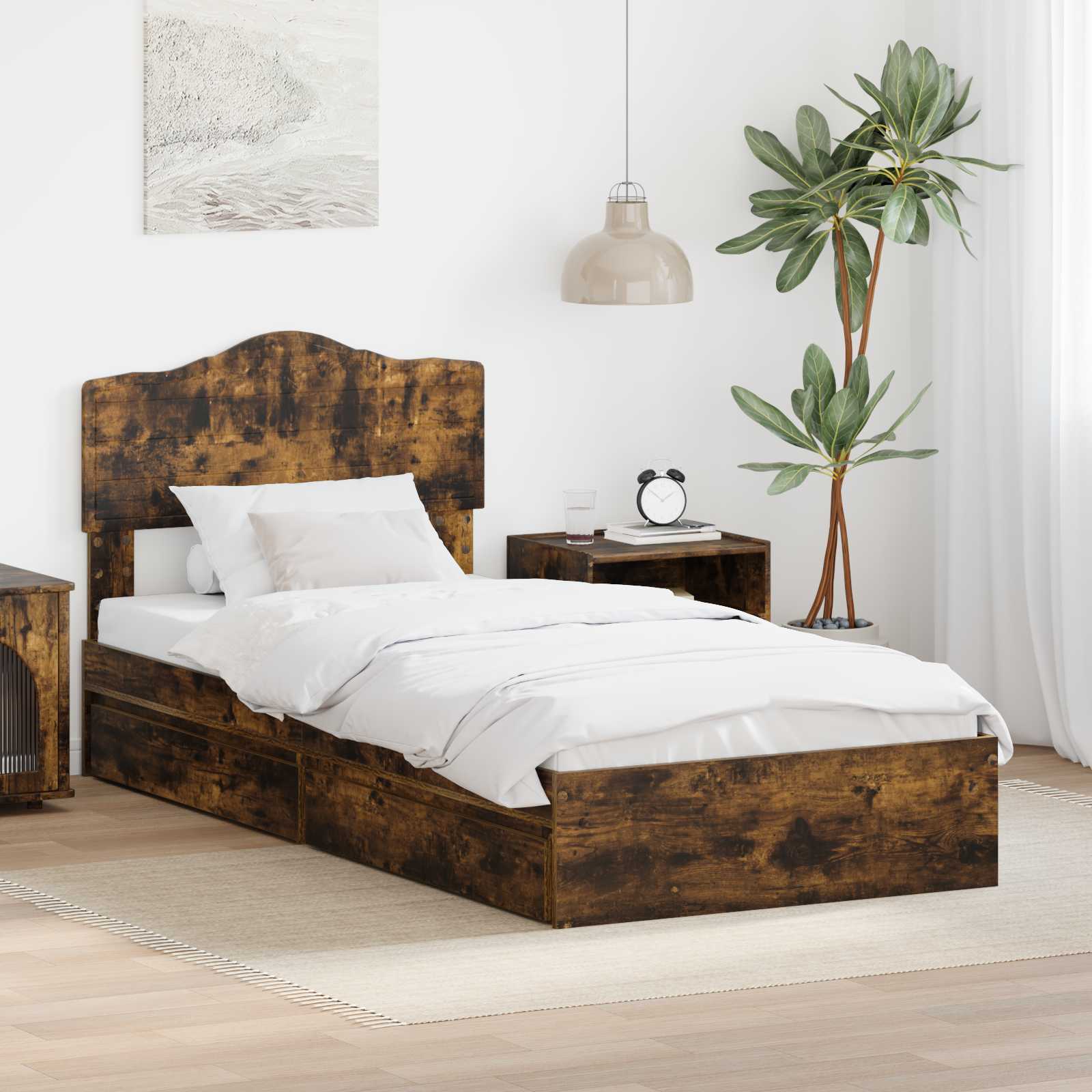 Aufbewahrungsbett Geräucherte Eiche 100 x 200 cm Holzwerkstoff