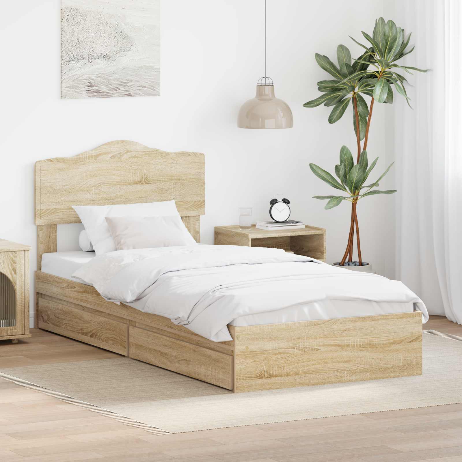 Aufbewahrungsbett Sonoma-Eiche 90 x 190 cm Holzwerkstoff