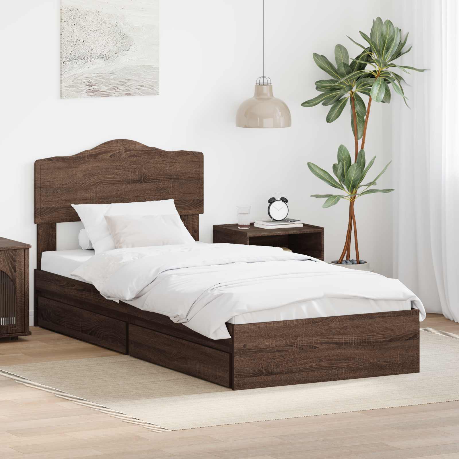 Aufbewahrungsbett Braun Eichen-Optik 70 x 190 cm Holzwerkstoff
