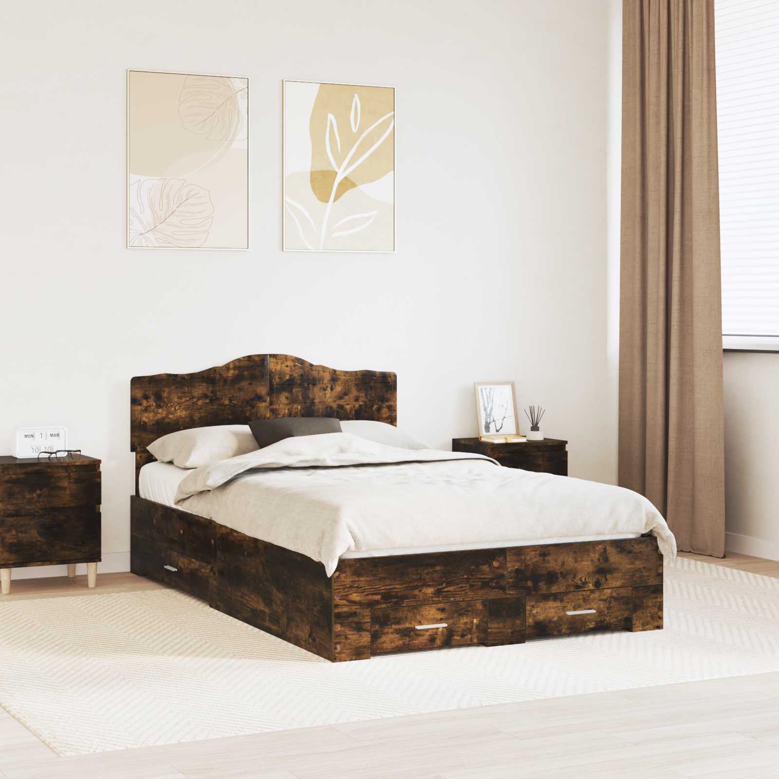 Bettrahmen Geräucherte Eiche 120 x 200 cm Holzwerkstoff