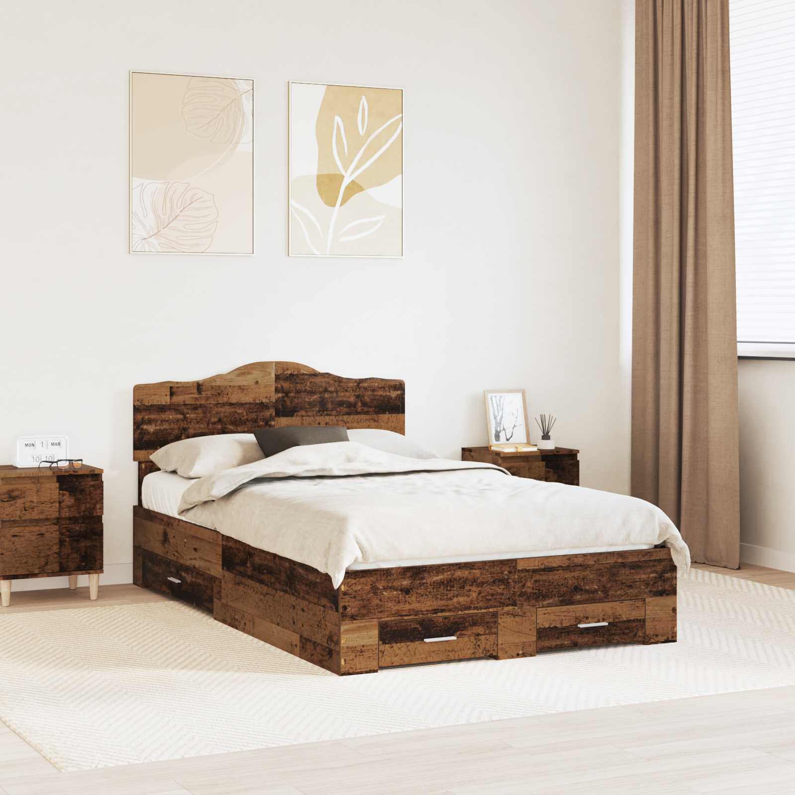 Bettrahmen mit Schubladen Altholz 120 x 190 cm Holzwerkstoff
