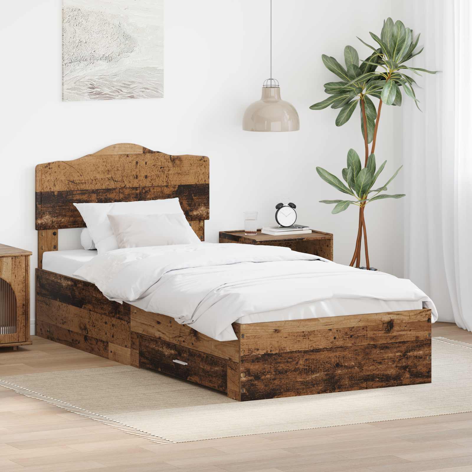 Bettrahmen mit Schubladen Altholz 90 x 200 cm Holzwerkstoff
