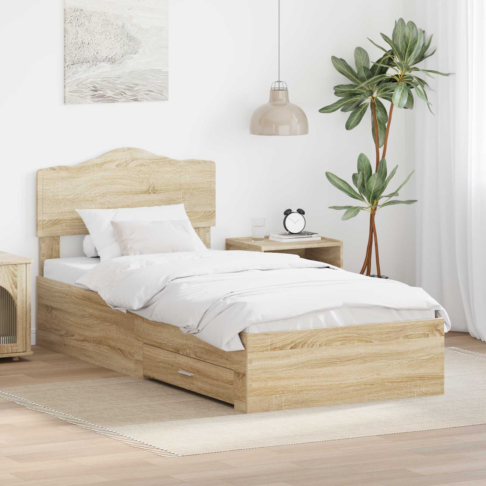Bettrahmen mit Kopfteil Sonoma-Eiche 90 x 190 cm Holzwerkstoff