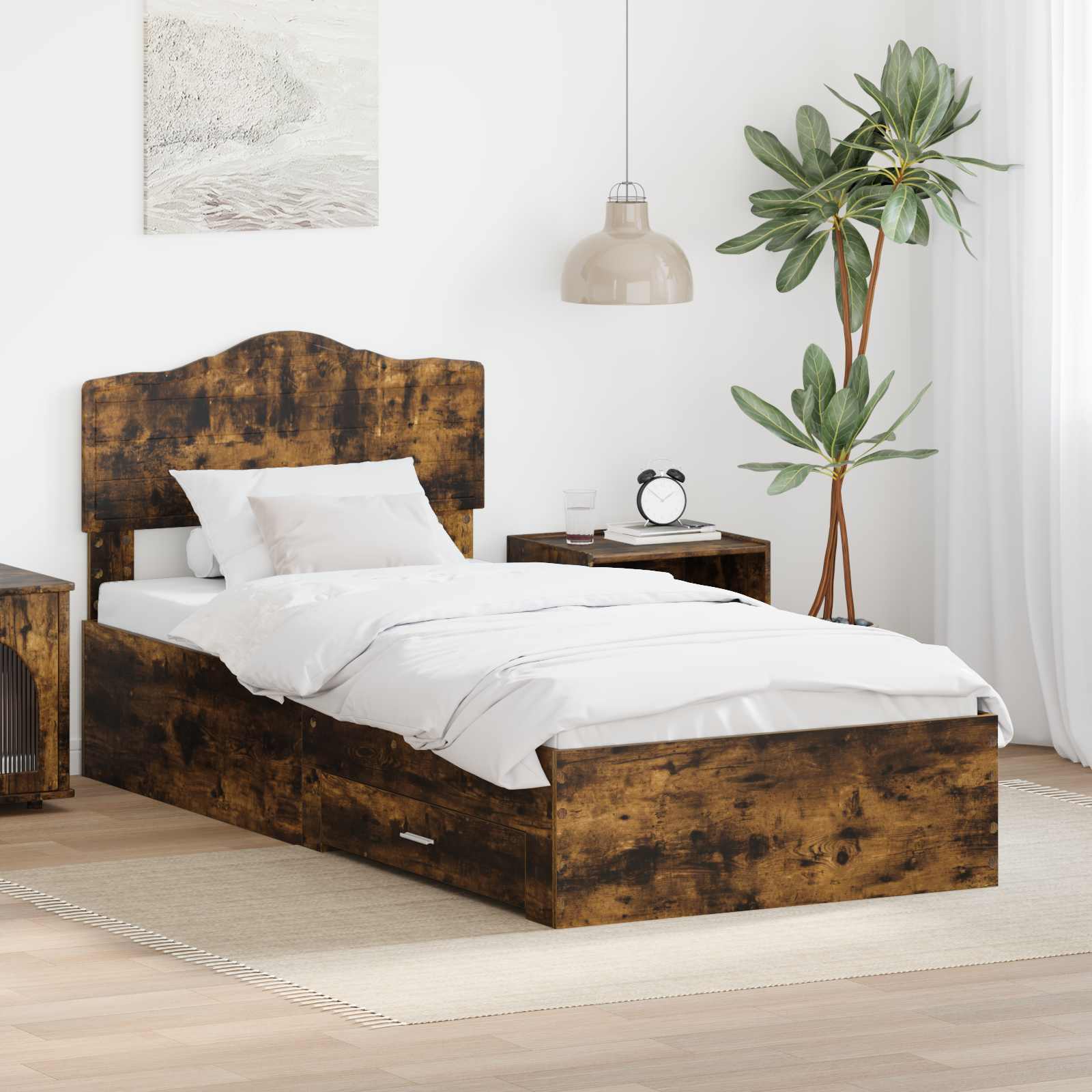 Bettrahmen Geräucherte Eiche 90 x 190 cm Holzwerkstoff