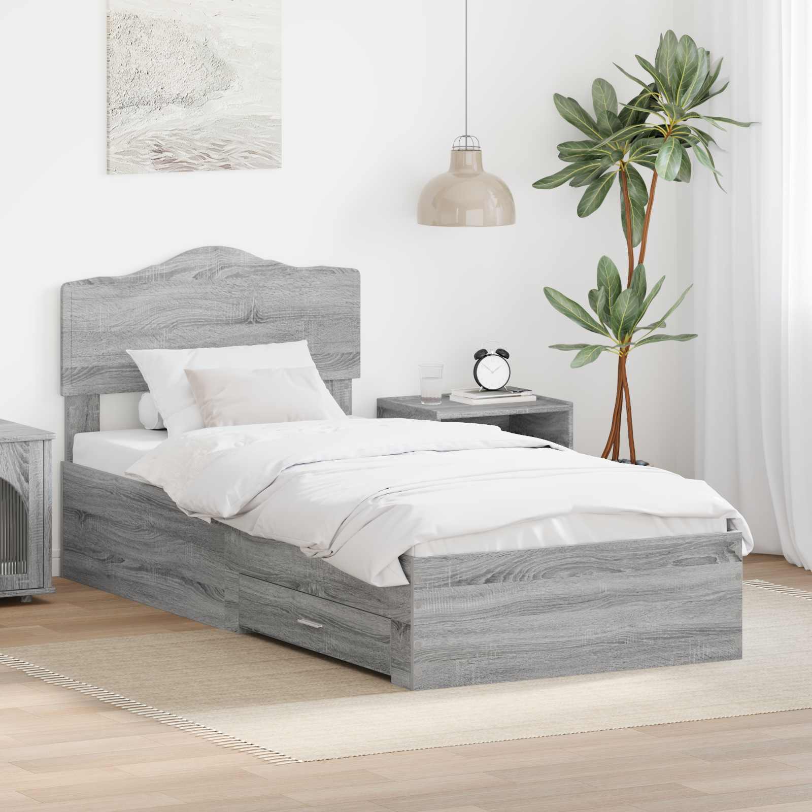 Bettrahmen mit Kopfteil Graues Sonoma 90 x 190 cm Holzwerkstoff