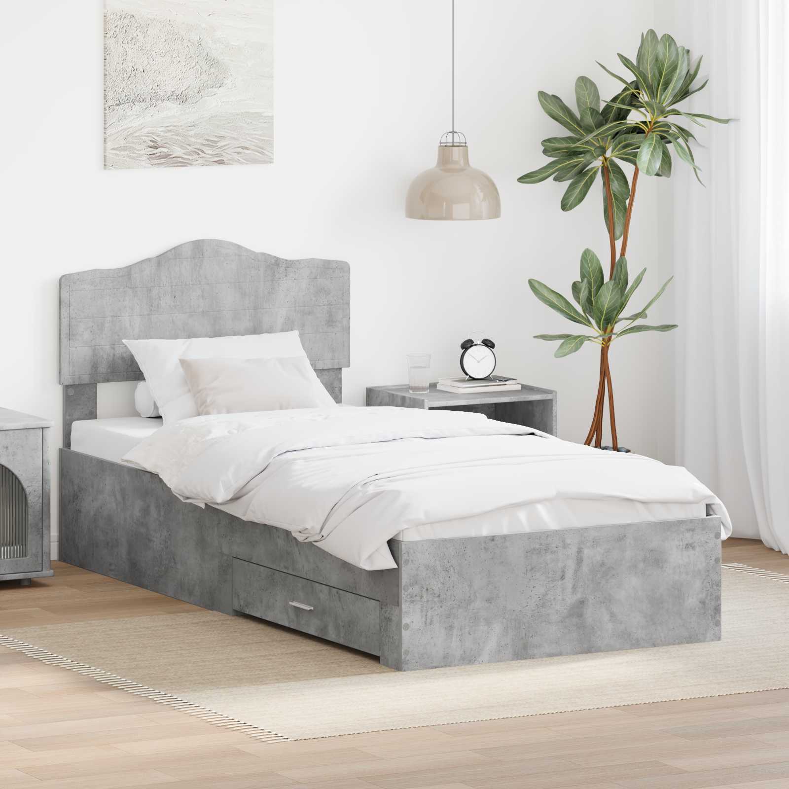 Bettrahmen mit Schubladen Beton Grau 70 x 190 cm Holzwerkstoff