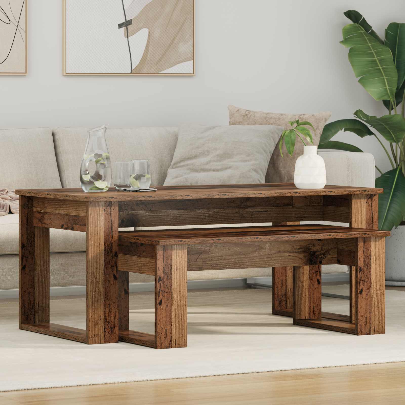 Kaffeetisch Set 2 stk. Altholz 100 x 50 x 42 cm Holzwerkstoff