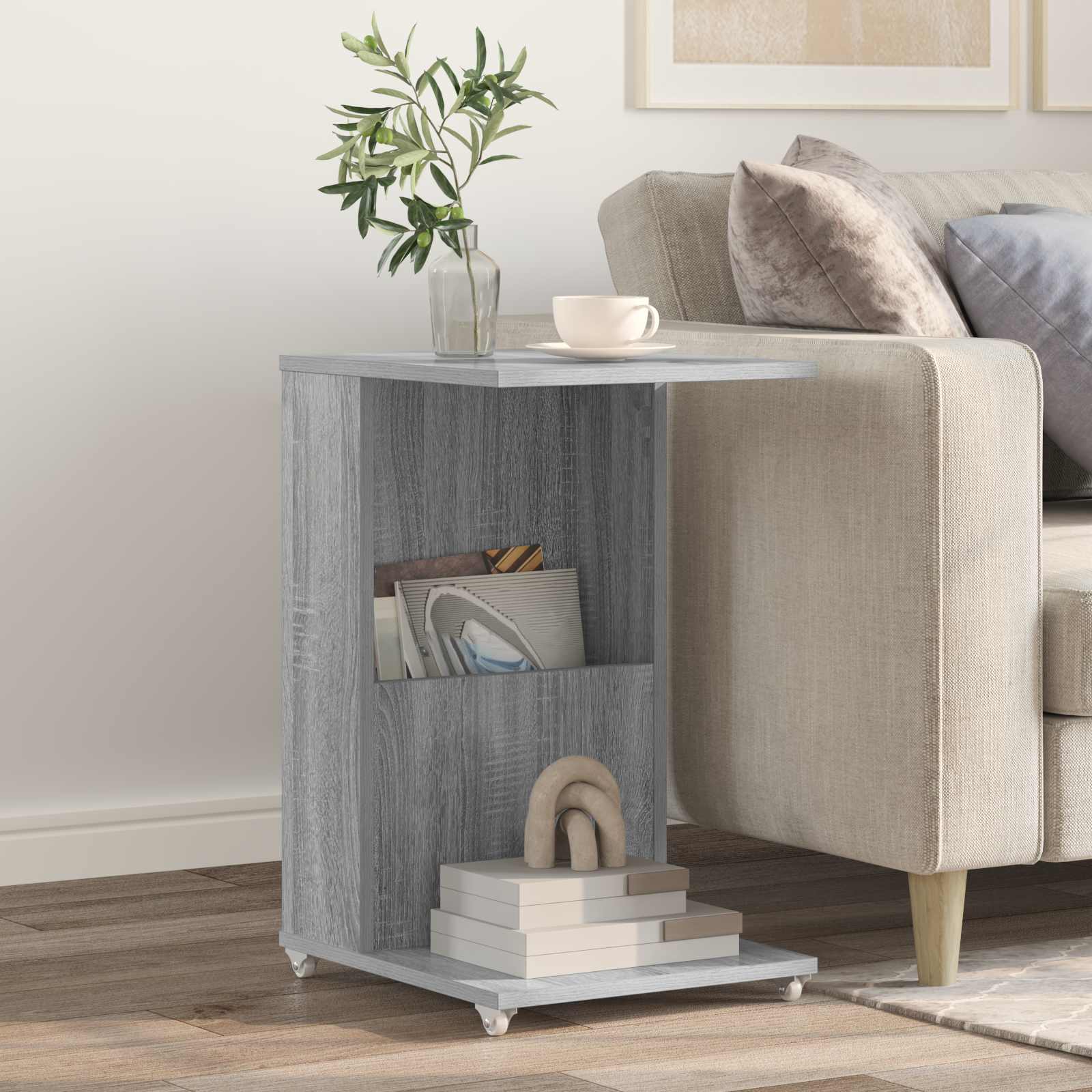 Beistelltisch Mit Rad Sonoma-Grau 40 x 35 x 60 cm Holzwerkstoff