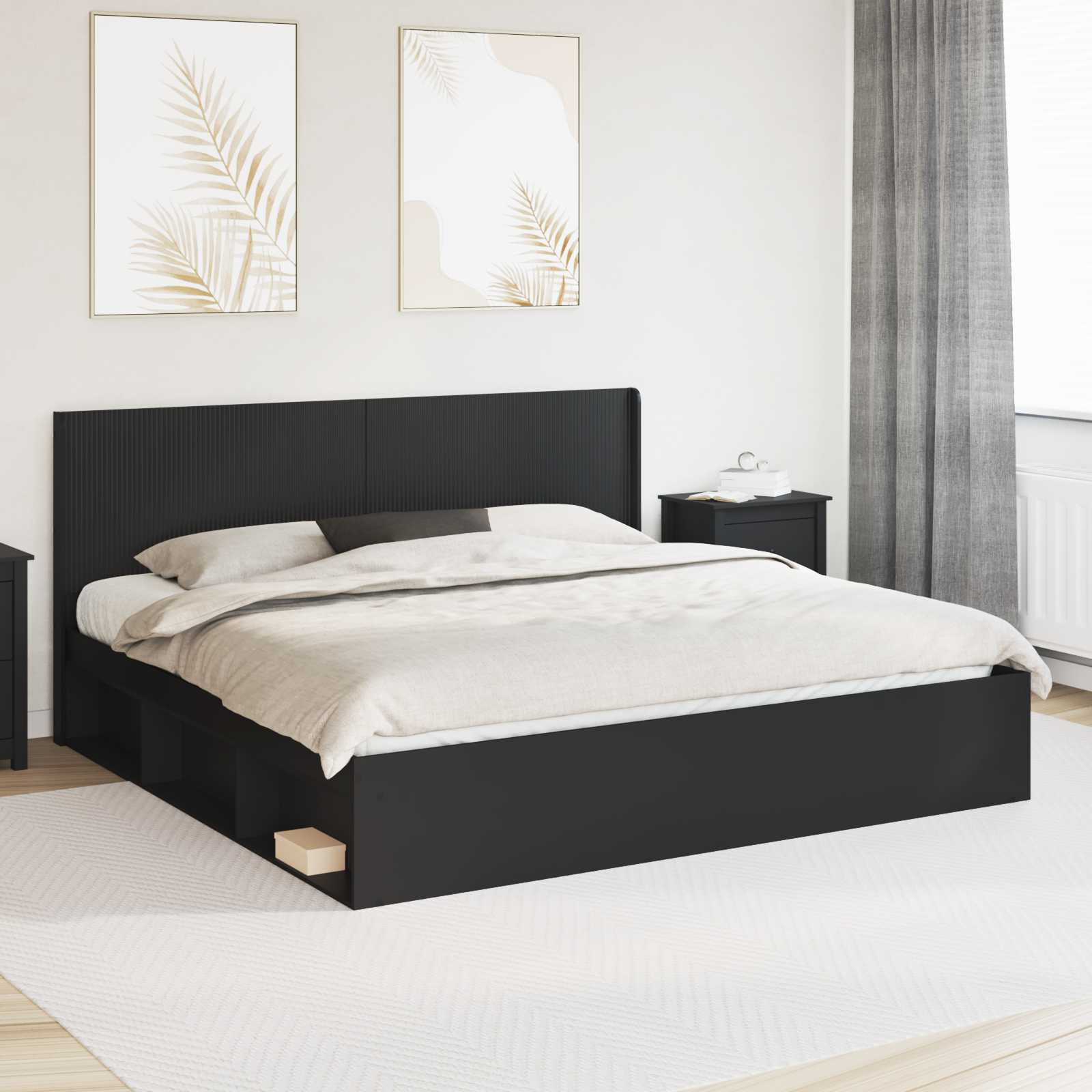 Bettgestell mit Stauraum und Kopfteil Schwarz 200 x 200 cm