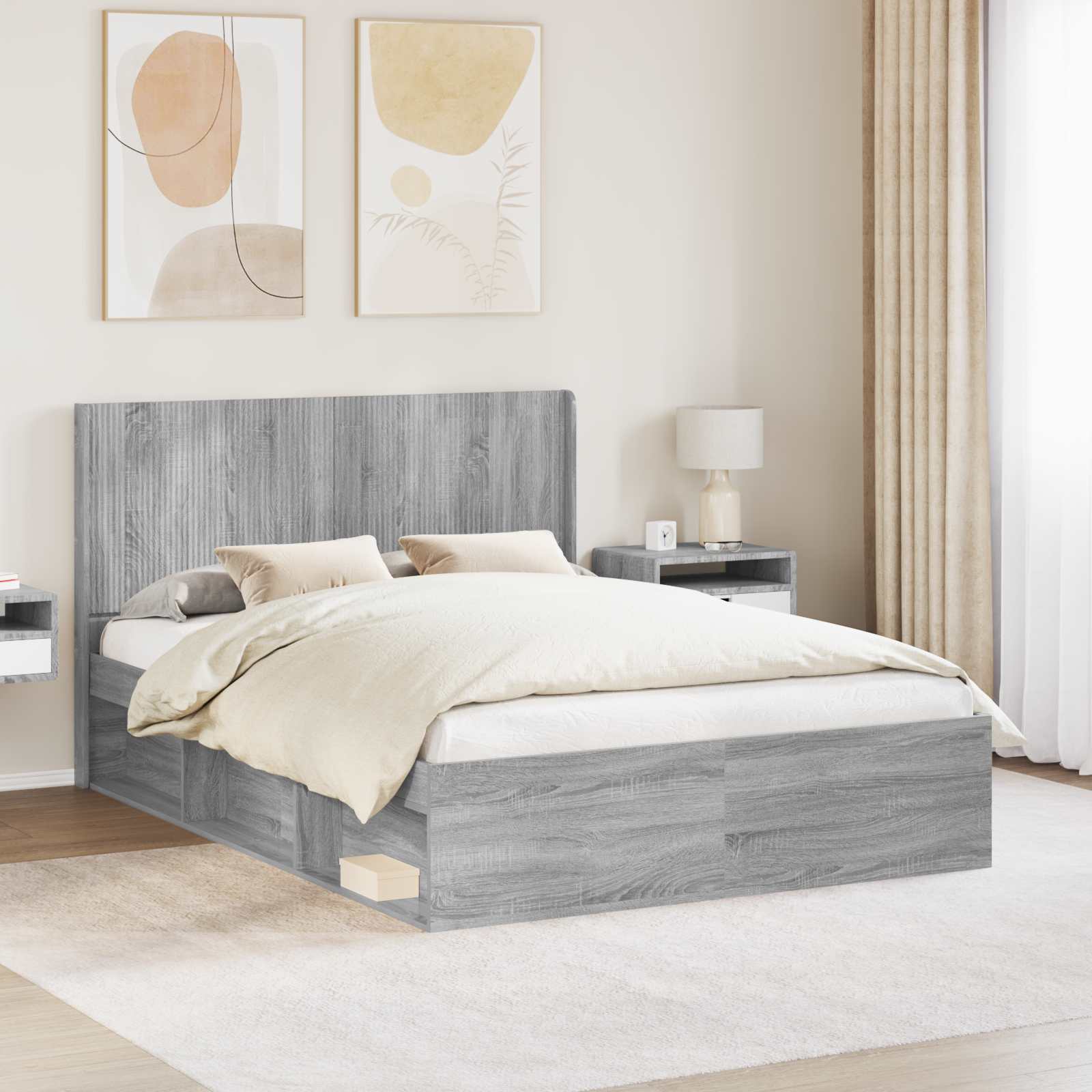 Bettgestell mit Stauraum und Kopfteil Sonoma-Grau 120 x 200 cm