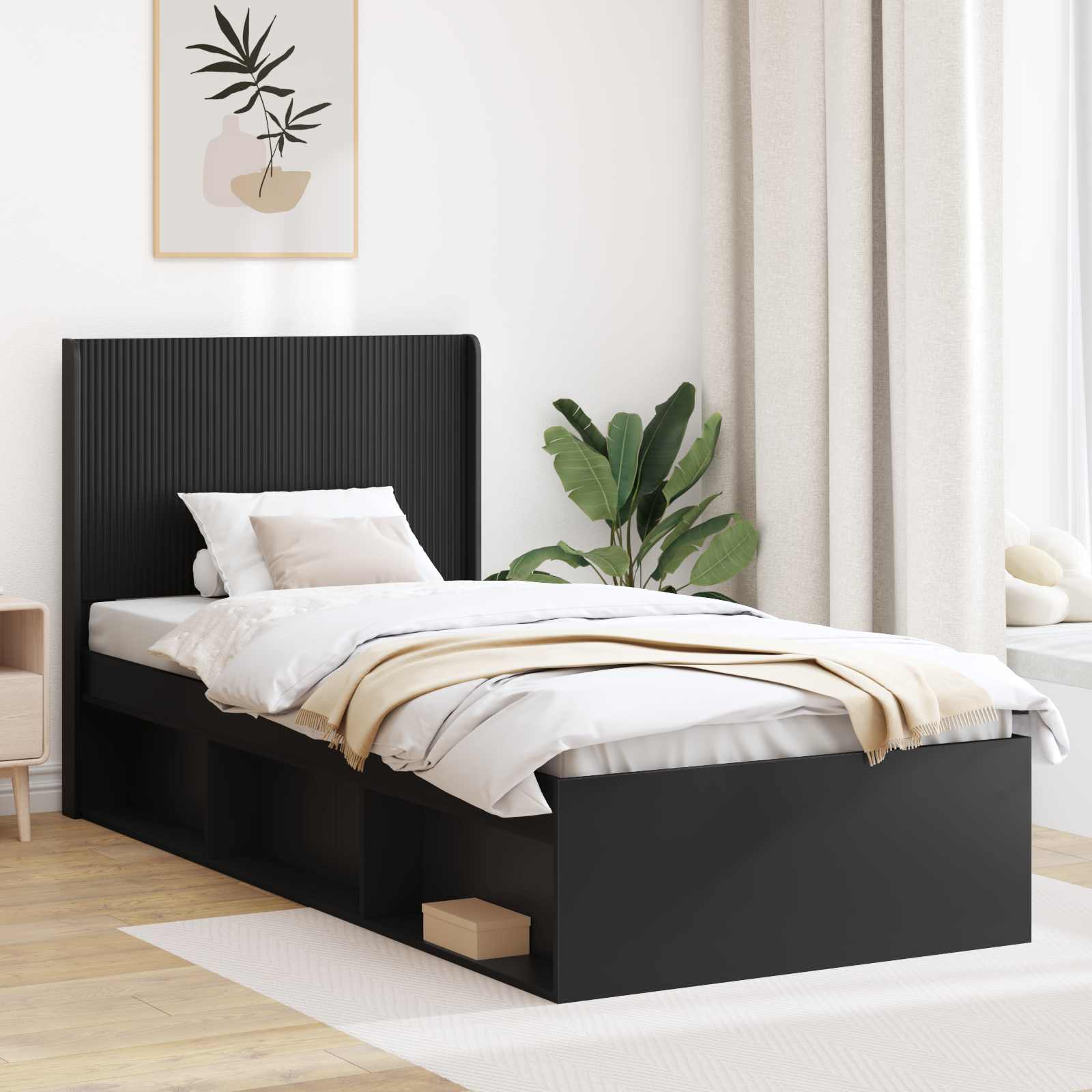 Bettgestell mit Stauraum und Kopfteil Schwarz 90 x 190 cm