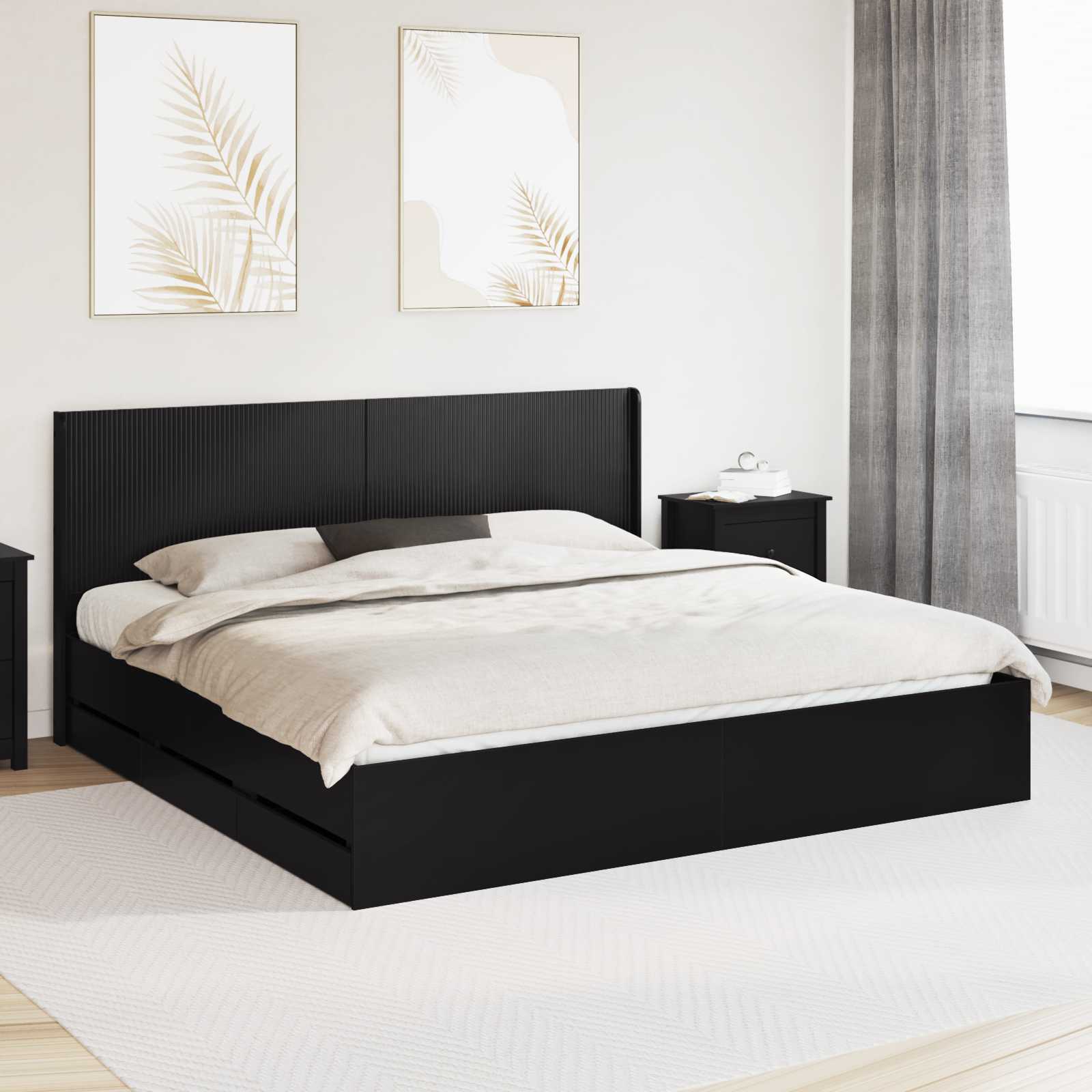 Bettgestell mit Stauraum und Kopfteil Schwarz 200 x 200 cm