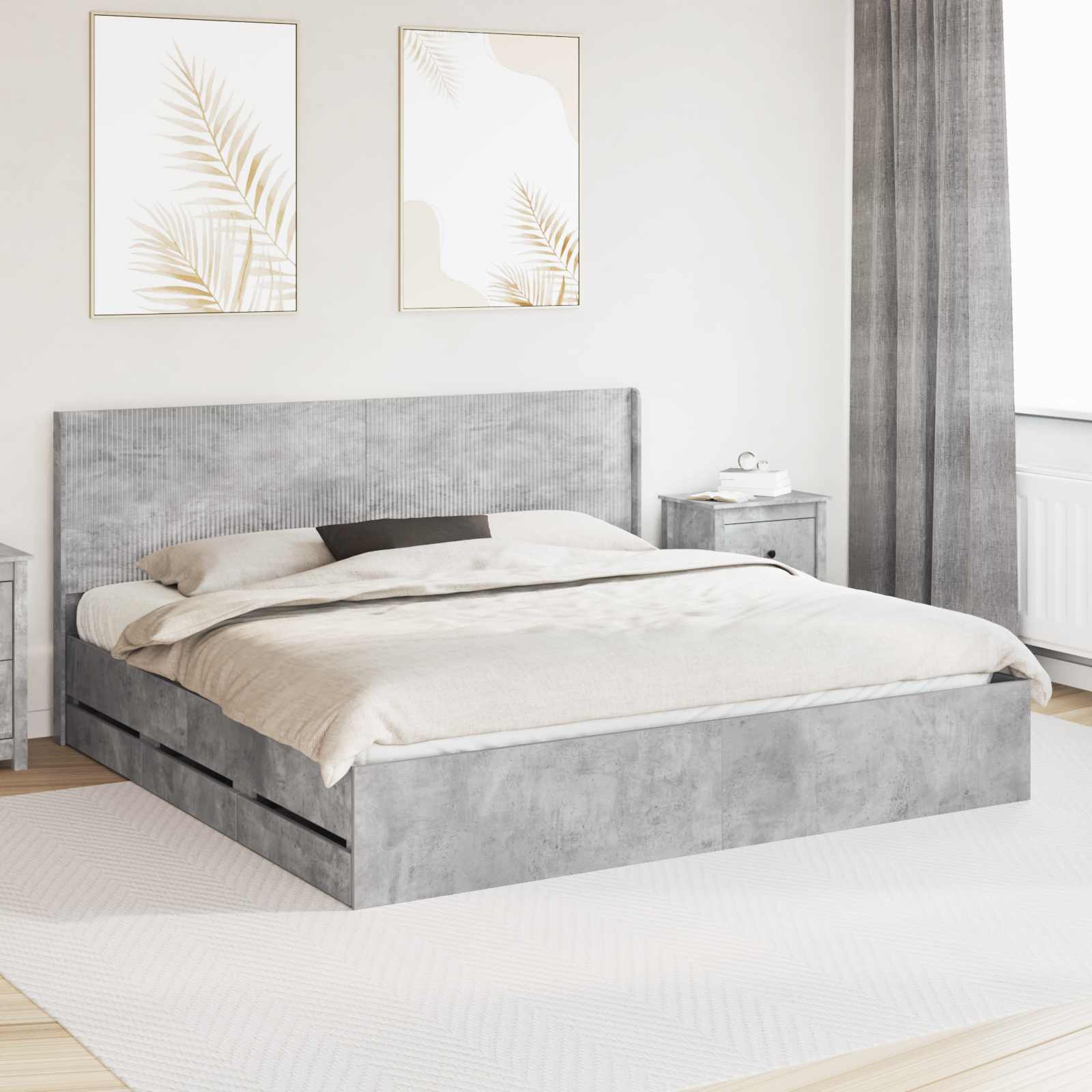 Bettgestell mit Stauraum und Kopfteil Betongrau 180 x 200 cm