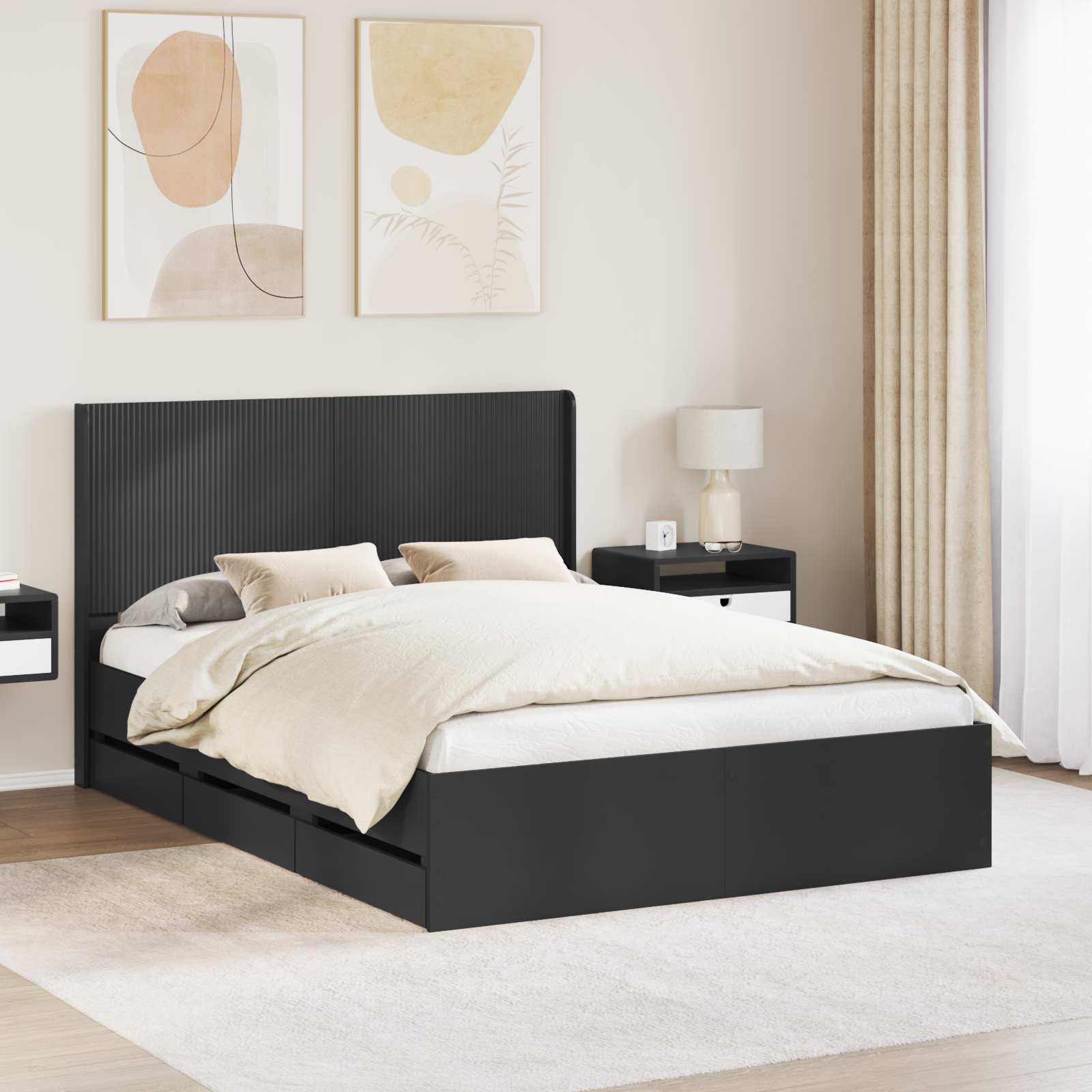 Bettgestell mit Stauraum und Kopfteil Schwarz 150 x 200 cm