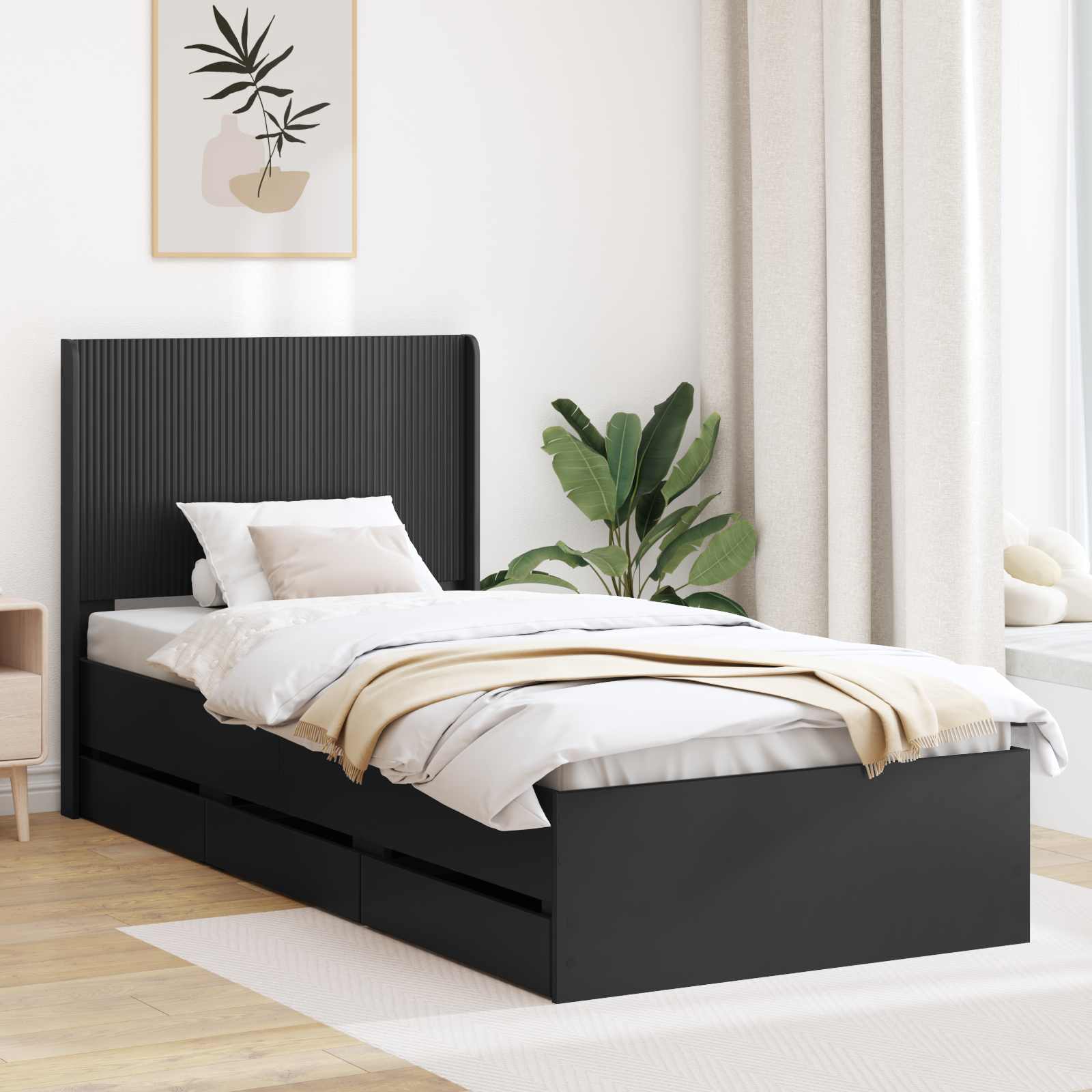 Bettgestell mit Stauraum und Kopfteil Schwarz 100 x 200 cm