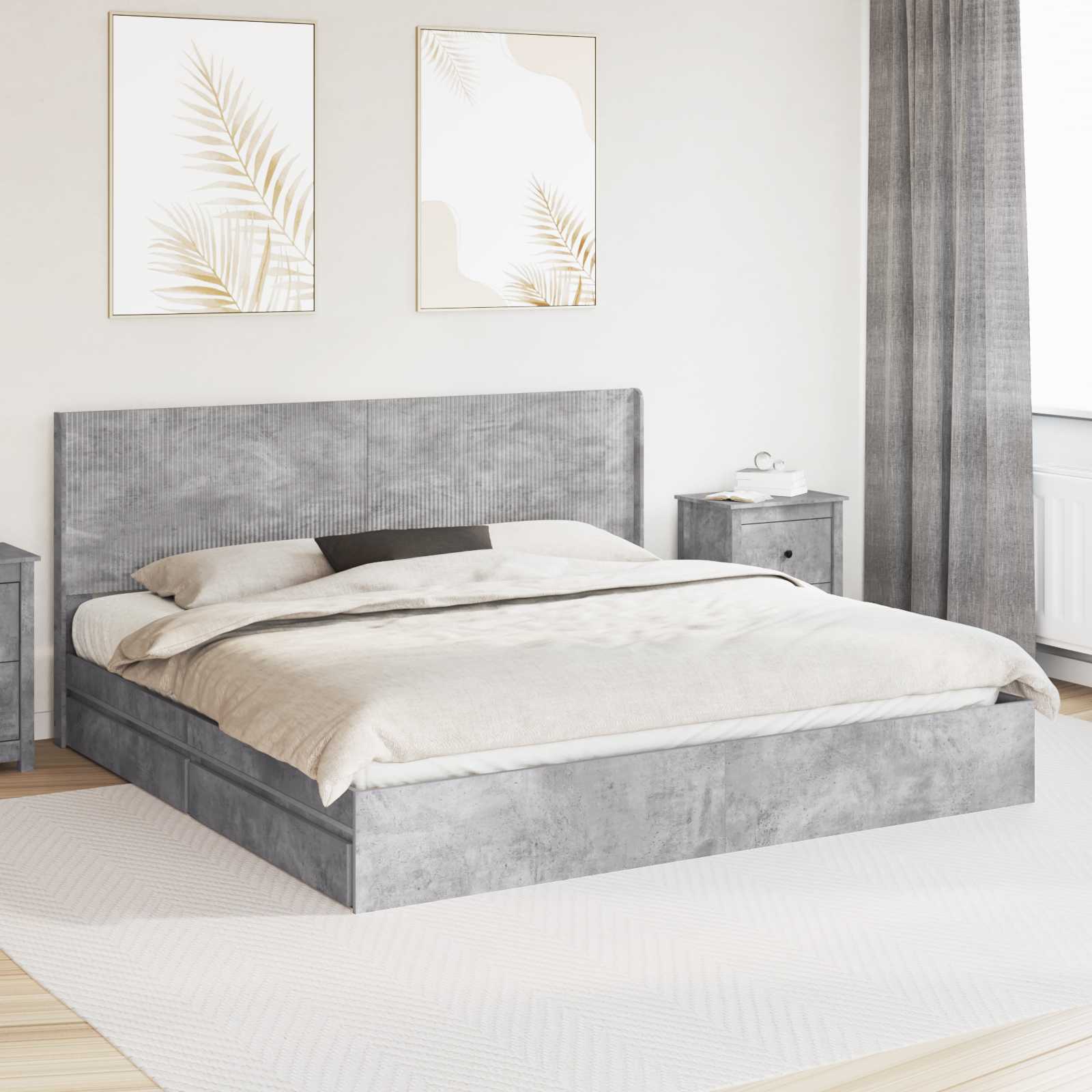 Bettgestell mit Stauraum und Kopfteil Betongrau 200 x 200 cm