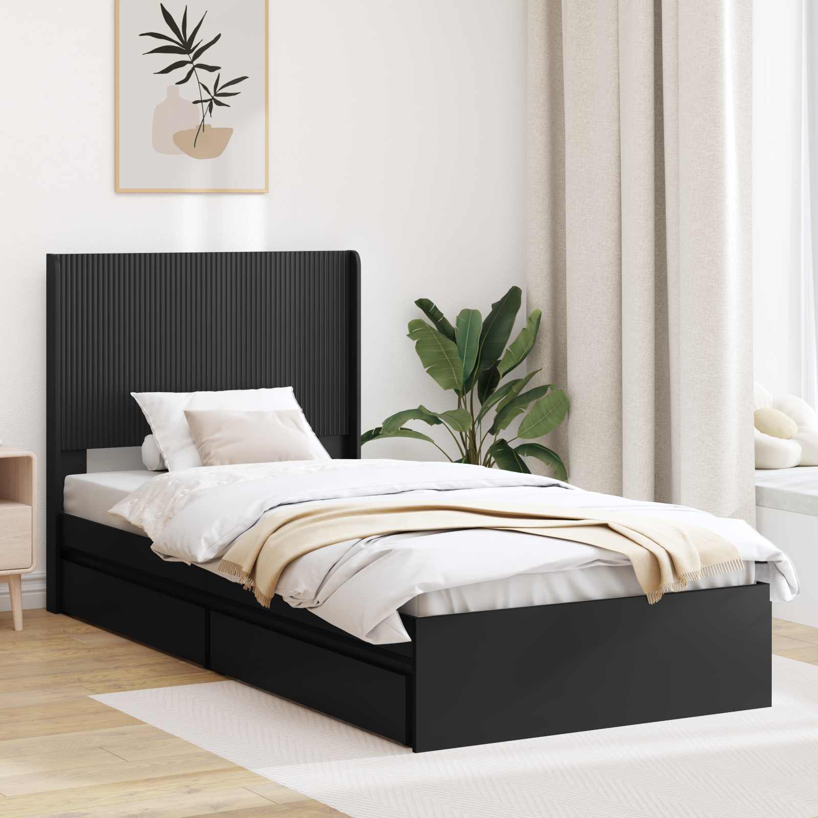Bettgestell mit Stauraum und Kopfteil Schwarz 75 x 190 cm
