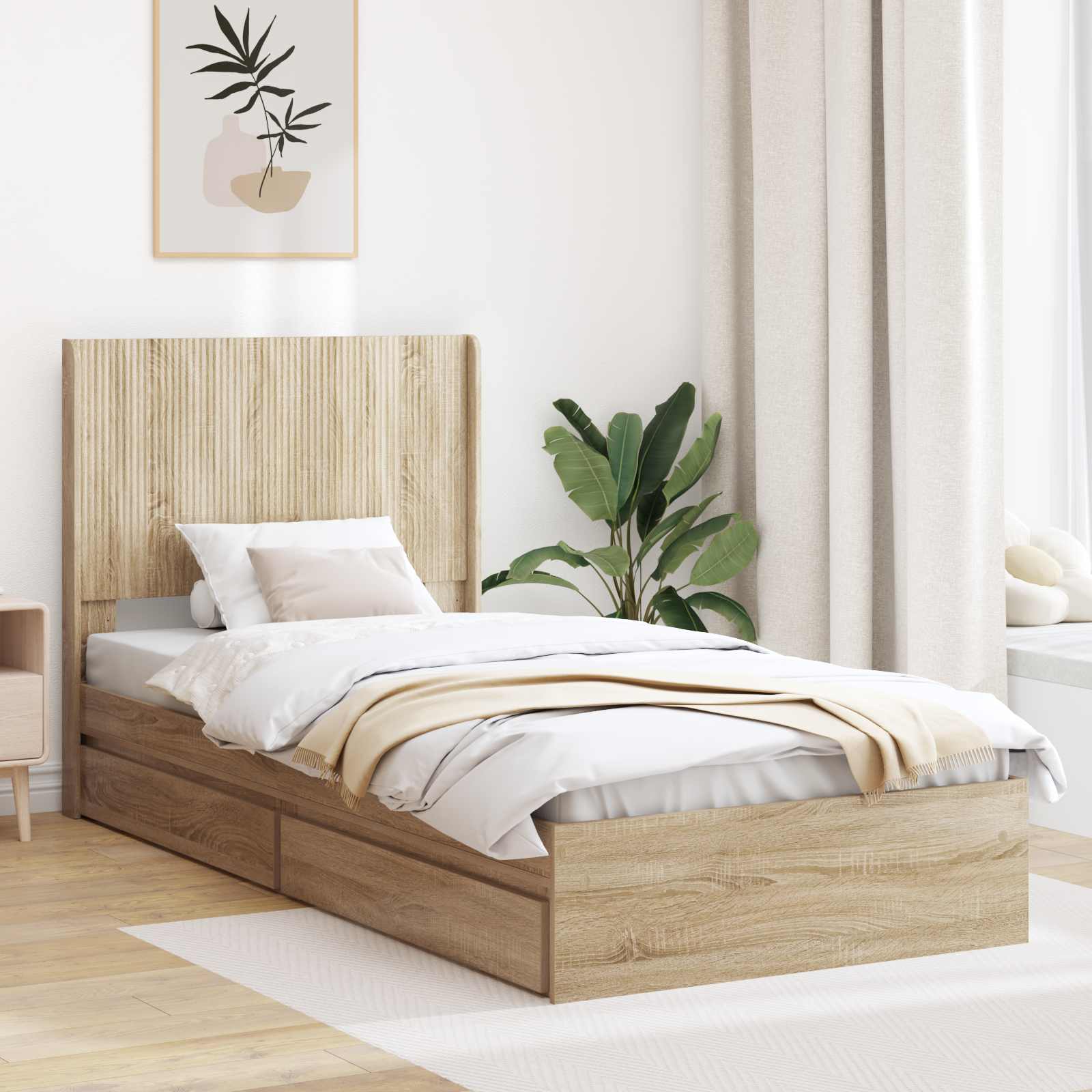 Bettgestell mit Stauraum und Kopfteil Sonoma-Eiche 75 x 190 cm