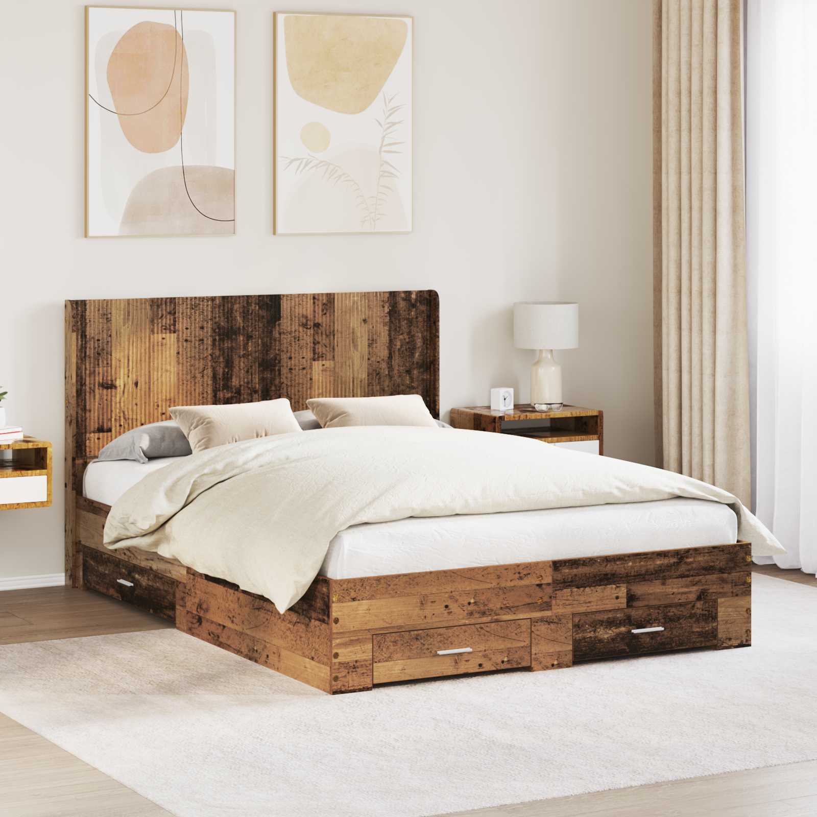 Bettgestell mit Stauraum und Kopfteil Altholz Holzwerkstoff