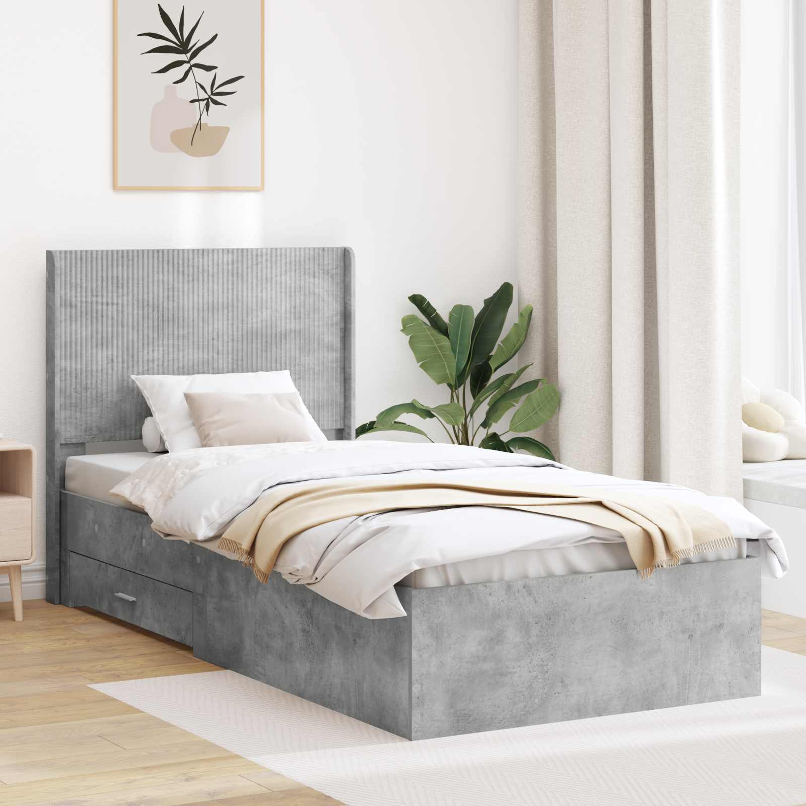 Bettgestell mit Stauraum und Kopfteil Betongrau 100 x 200 cm
