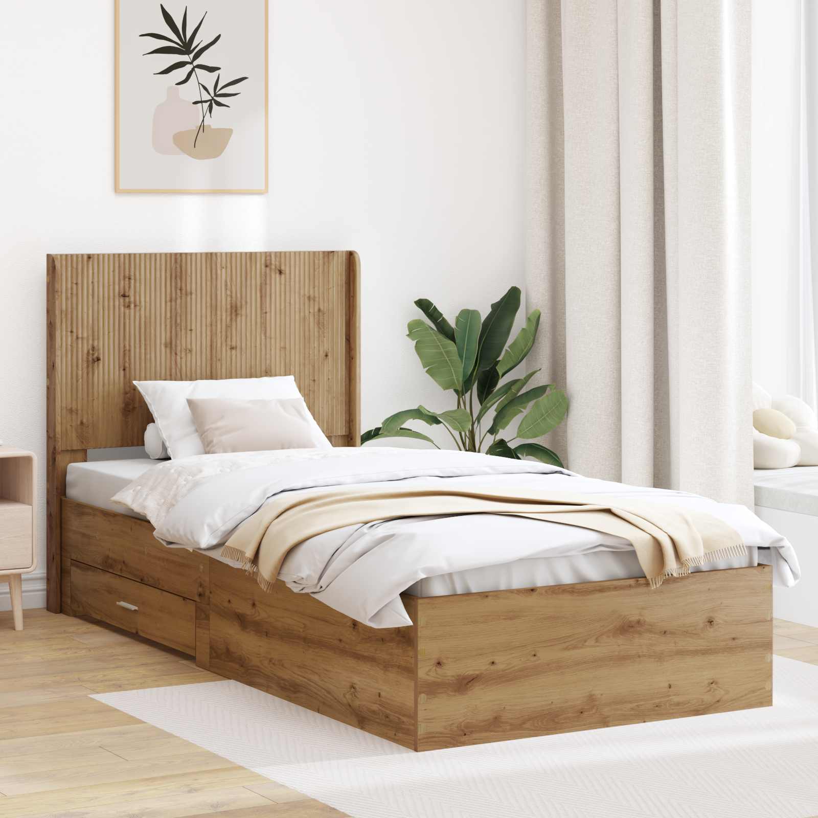 Bettgestell mit Stauraum und Kopfteil Artisan-Eiche