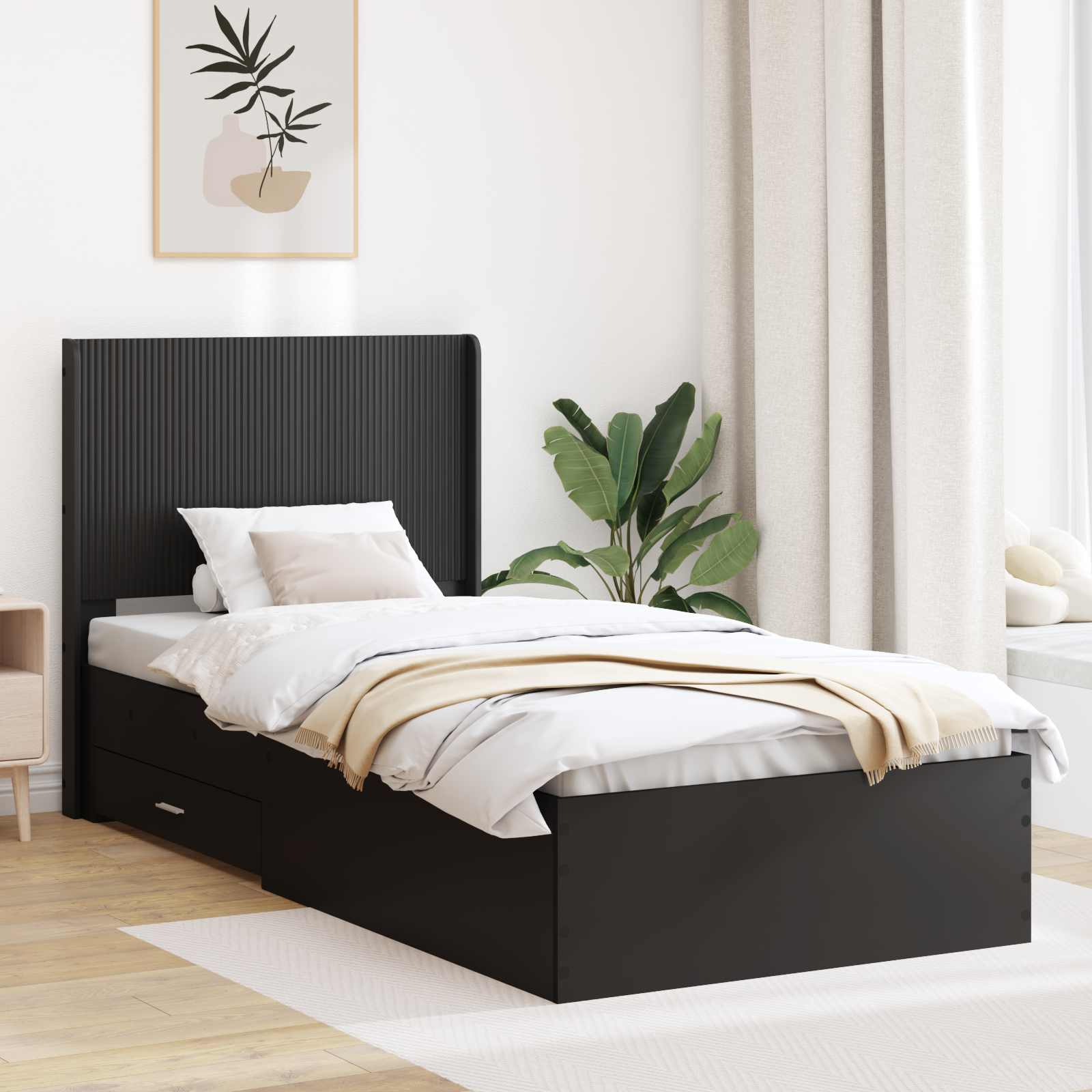 Bettgestell mit Stauraum und Kopfteil Schwarz 75 x 190 cm