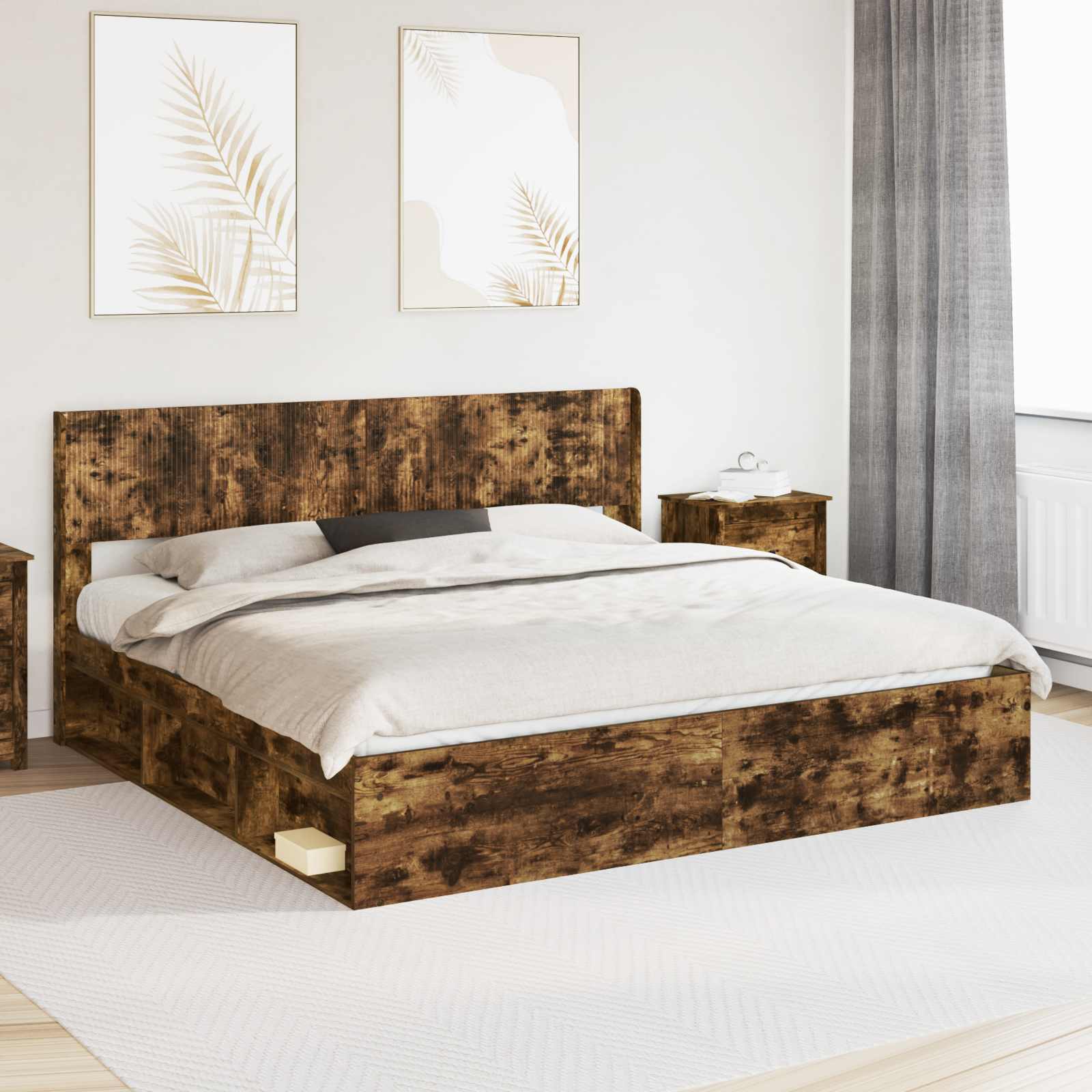 Bettgestell mit Stauraum und Kopfteil 2 stk. Holzwerkstoff