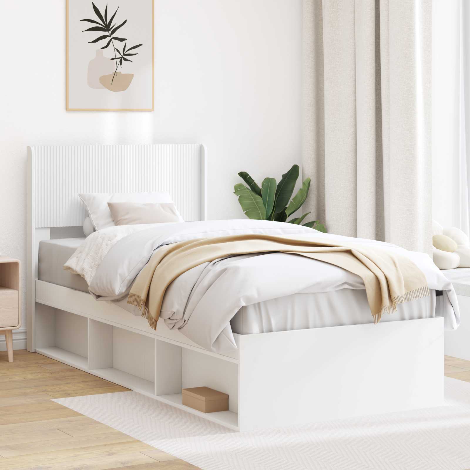 Bettgestell mit Stauraum und Kopfteil Weiß 100 x 200 cm