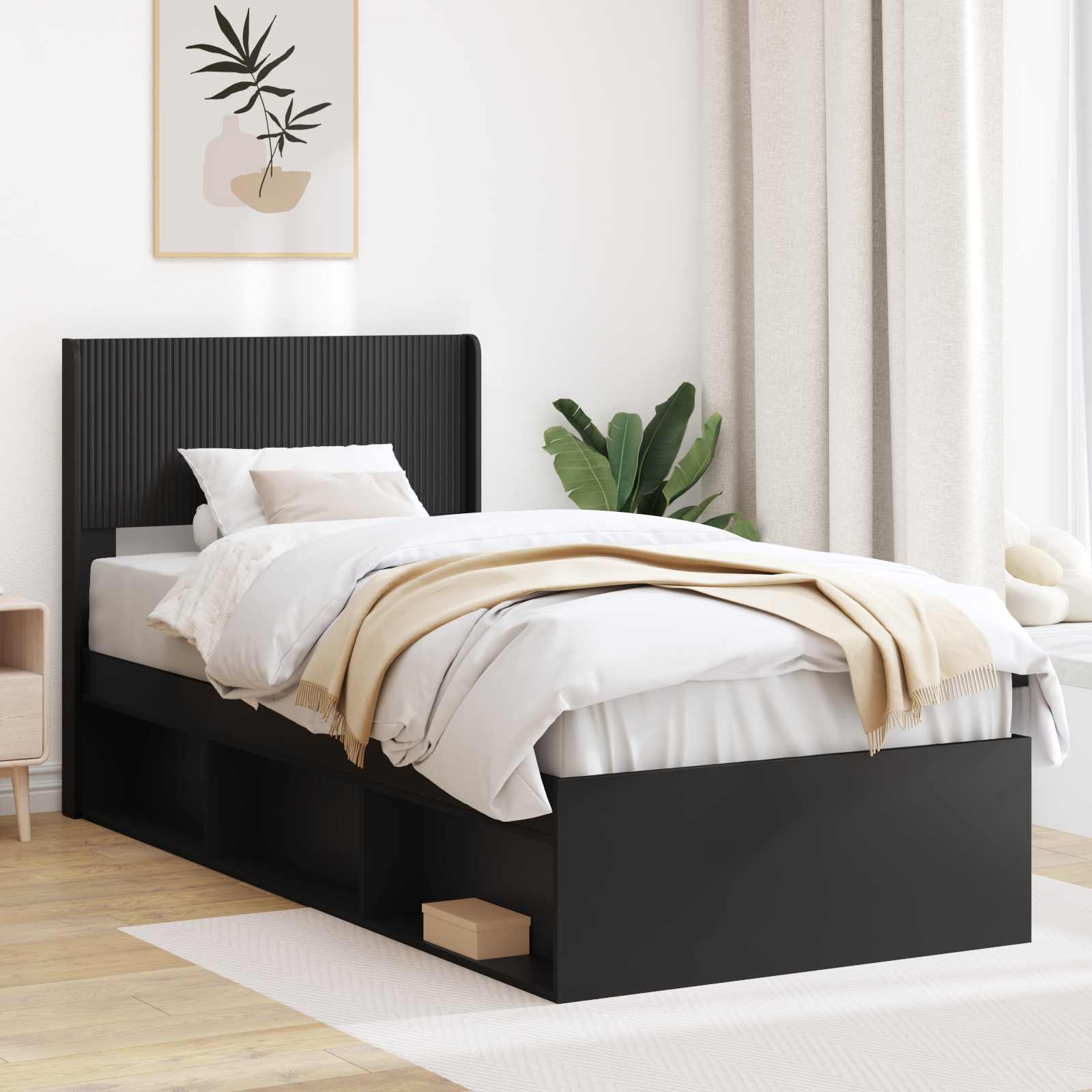 Bettgestell mit Stauraum und Kopfteil Schwarz 90 x 200 cm