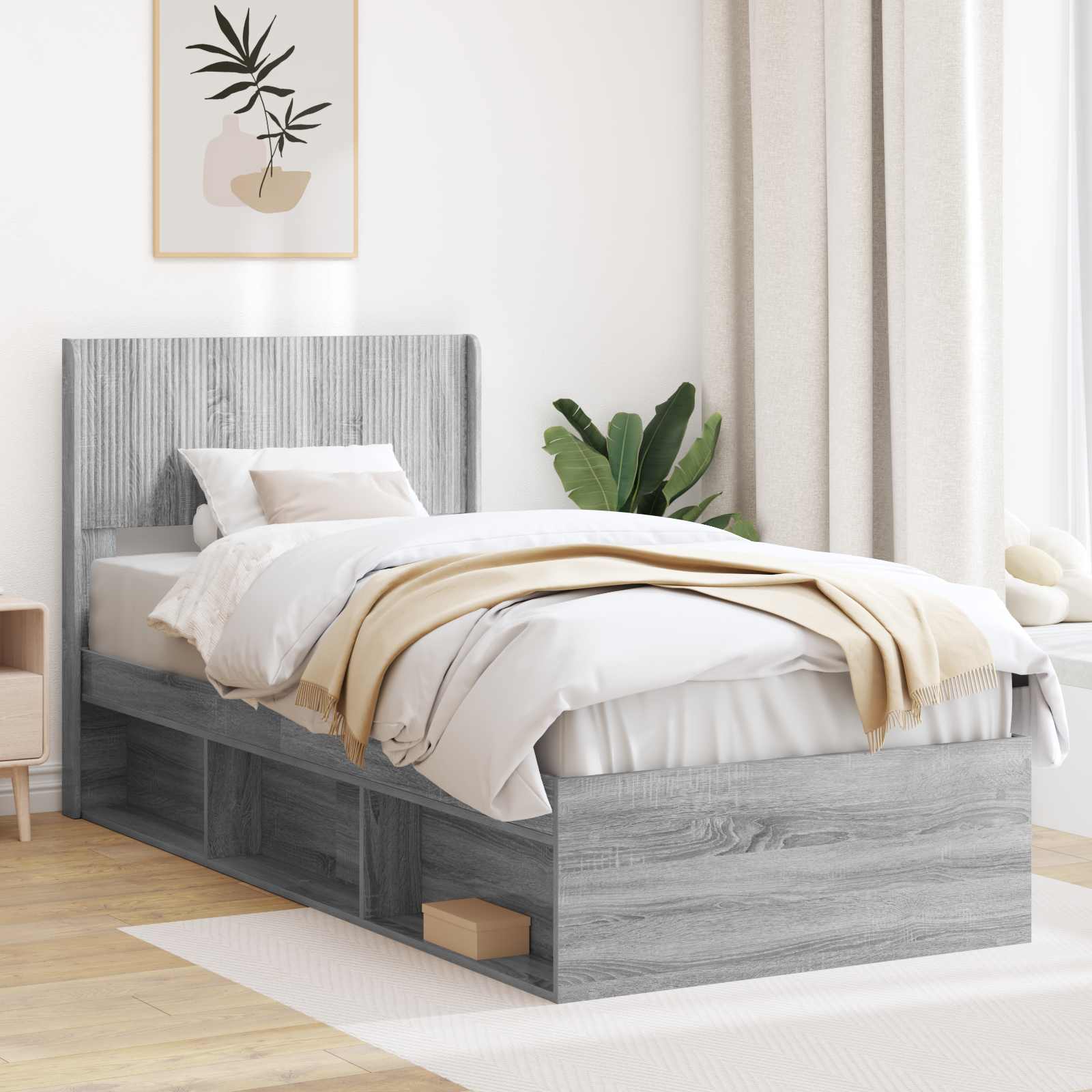 Bettgestell mit Stauraum und Kopfteil 3 pcs Holzwerkstoff