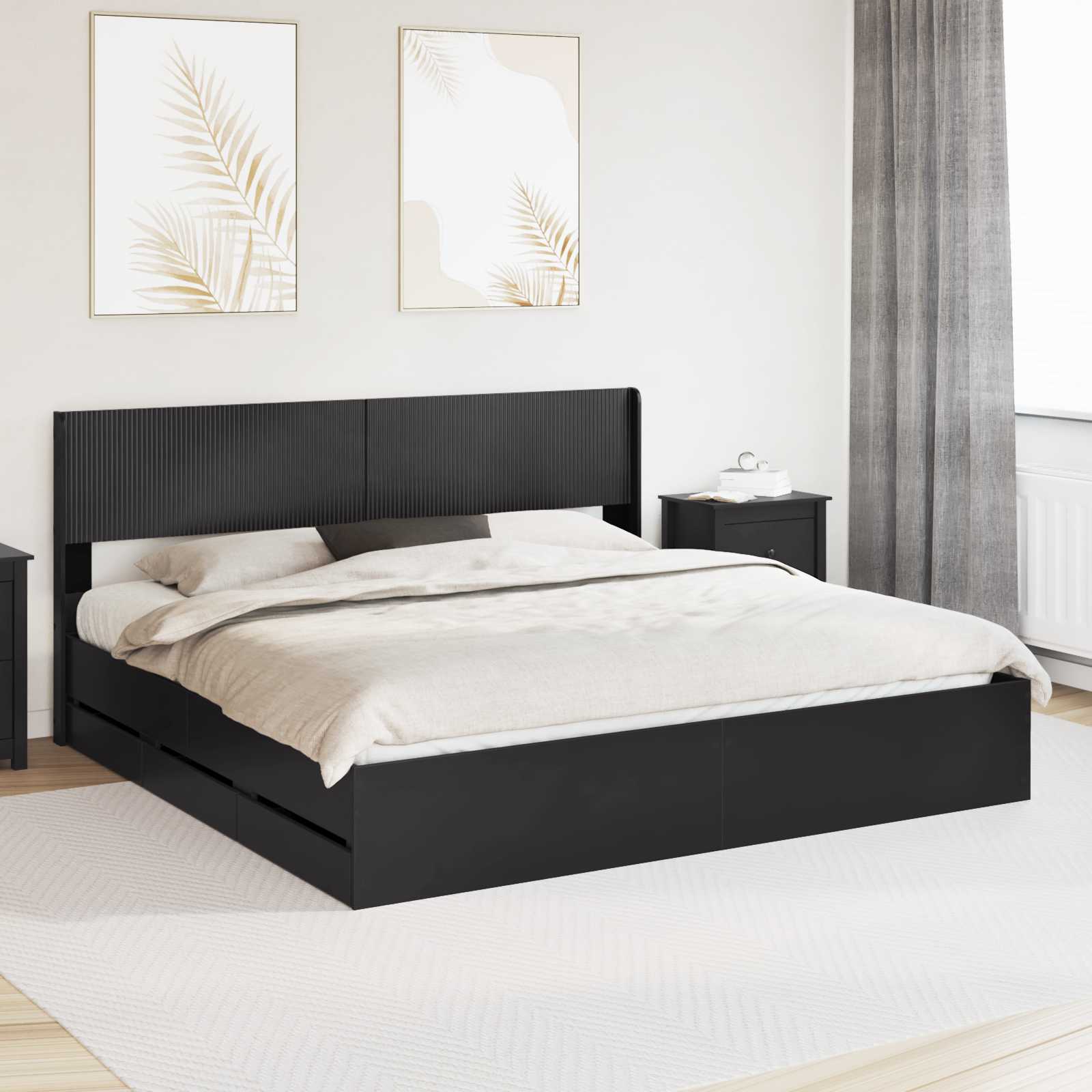 Bettgestell mit Stauraum und Kopfteil Schwarz 200 x 200 cm
