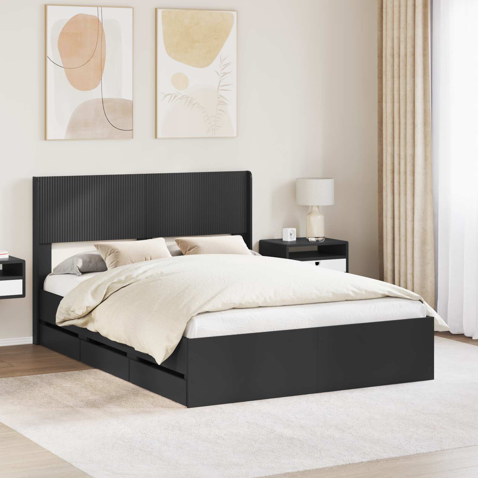 Bettgestell mit Stauraum und Kopfteil Schwarz 150 x 200 cm