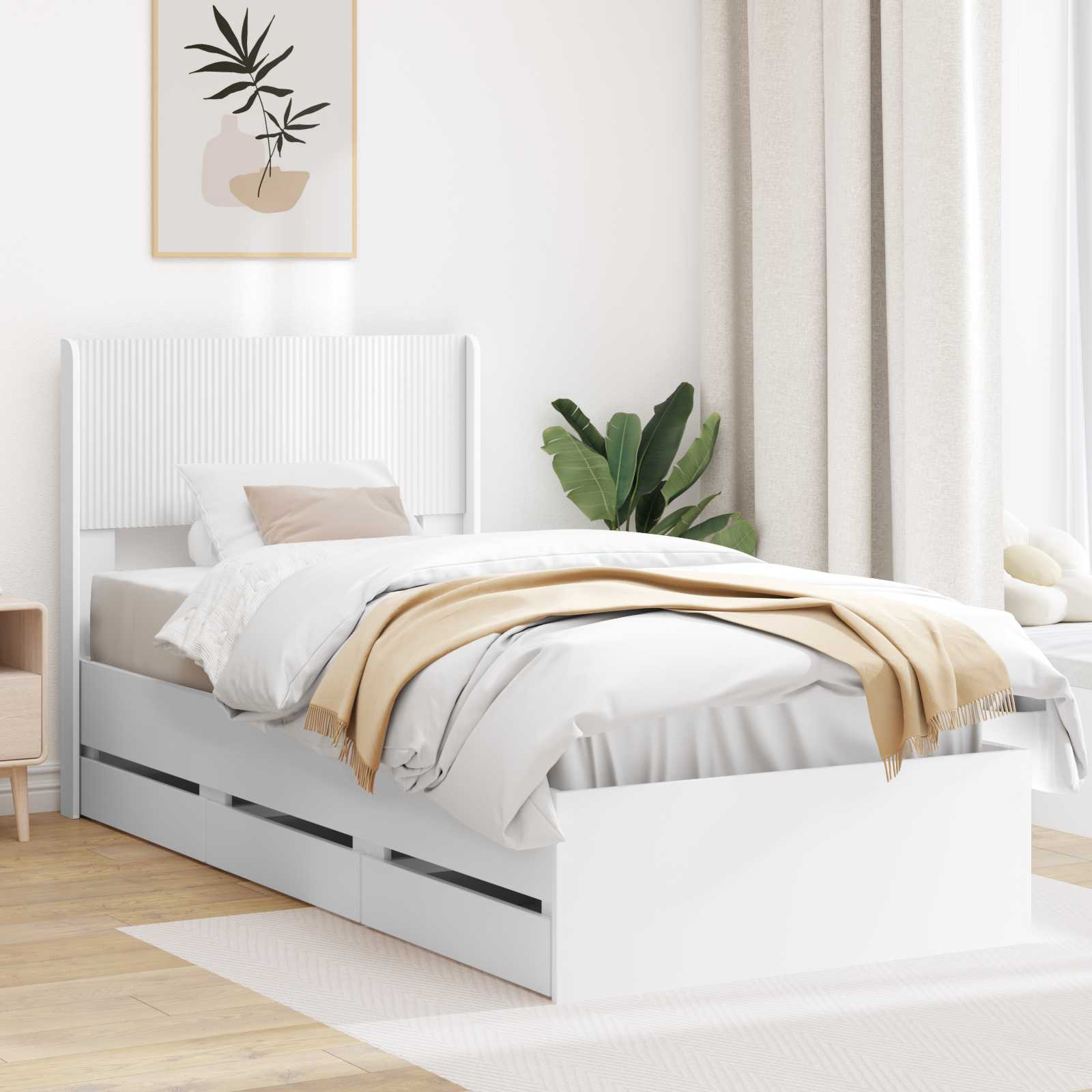 Bettgestell mit Stauraum und Kopfteil Weiß 90 x 200 cm
