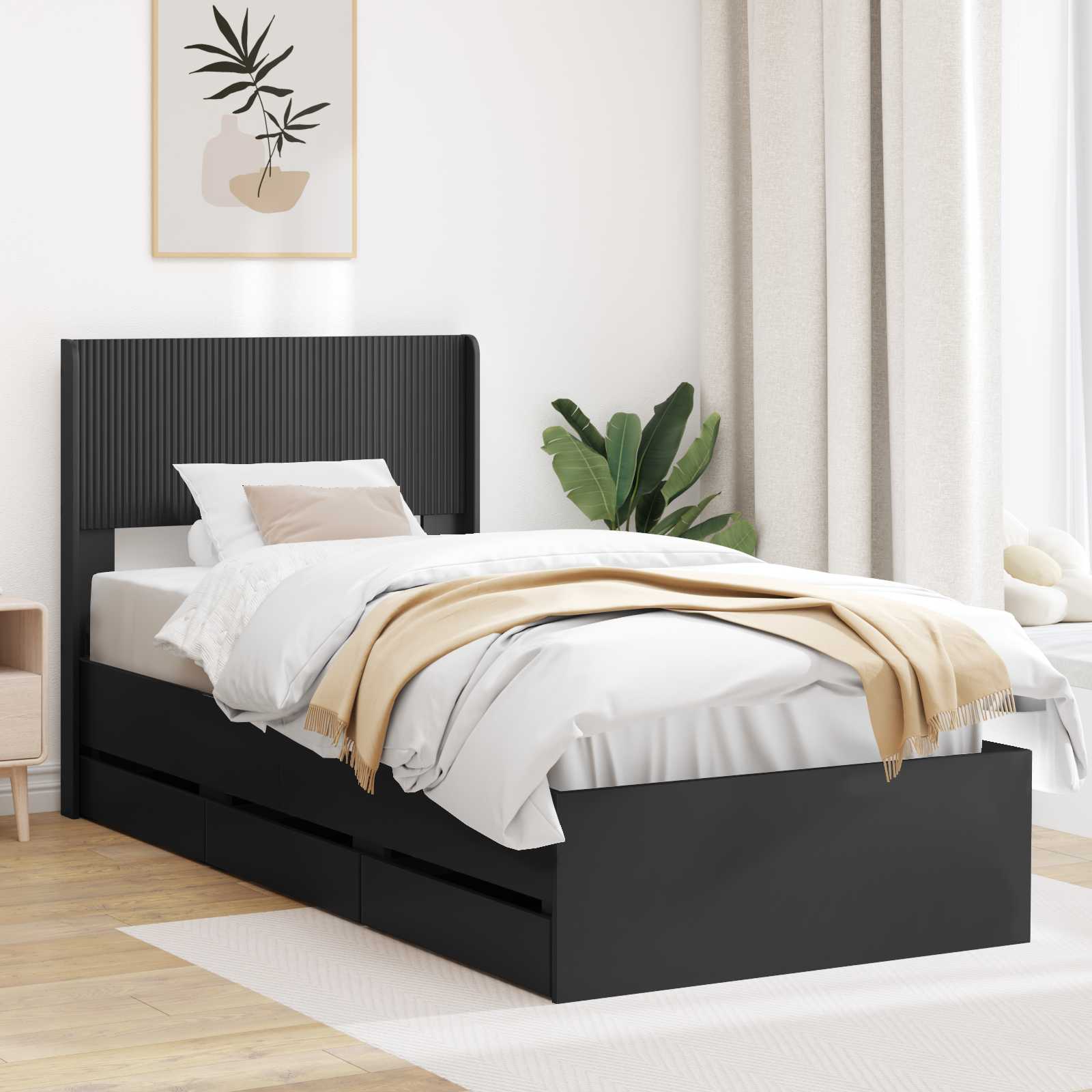 Bettgestell mit Stauraum und Kopfteil Schwarz 90 x 200 cm