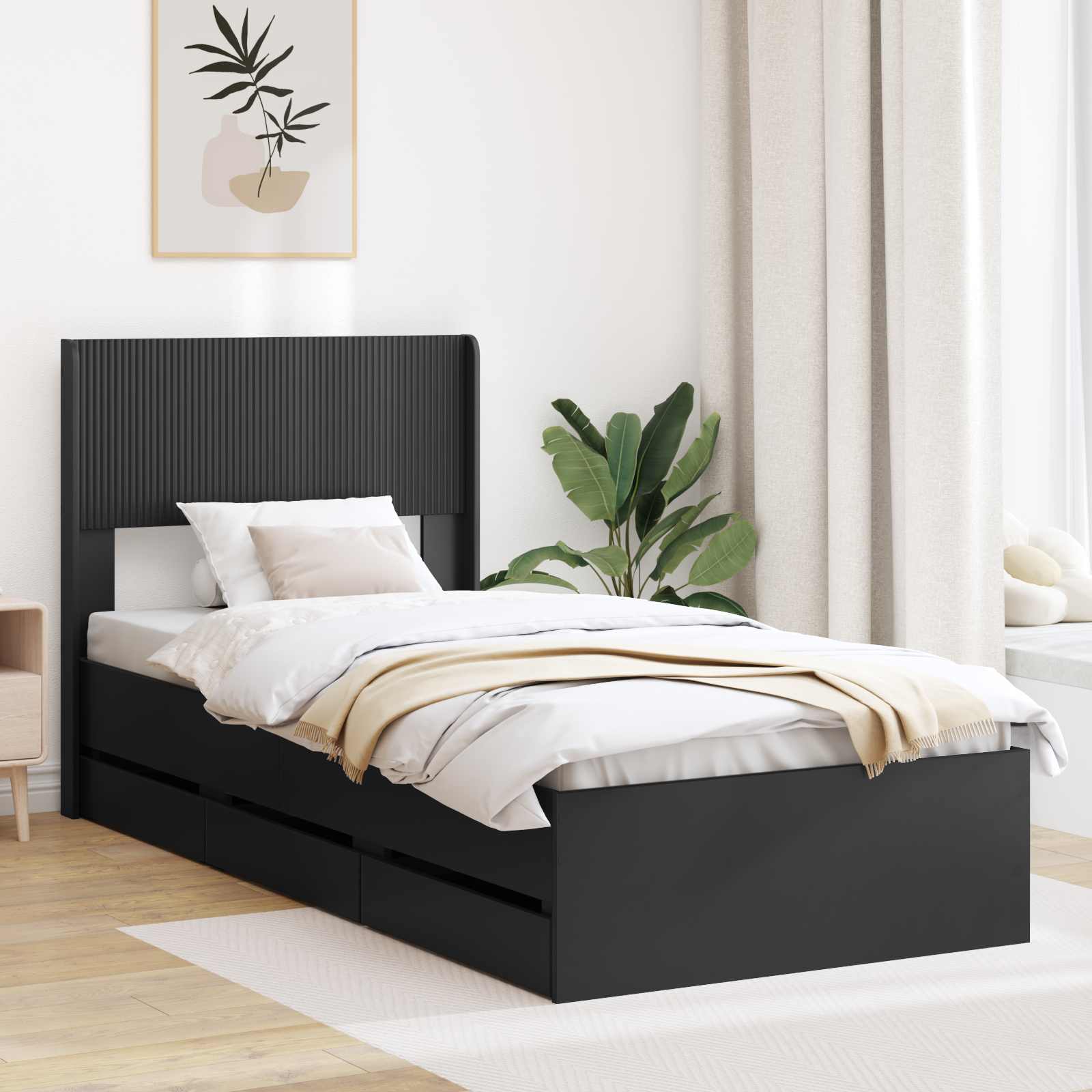 Bettgestell mit Stauraum und Kopfteil Schwarz 75 x 190 cm