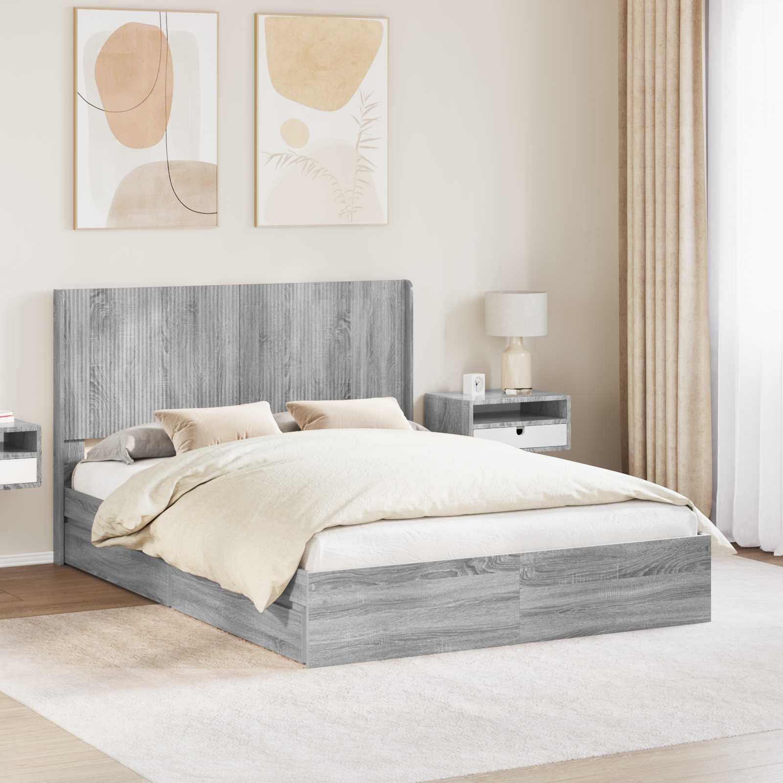 Bettgestell mit Stauraum und Kopfteil Sonoma-Grau 160 x 200 cm