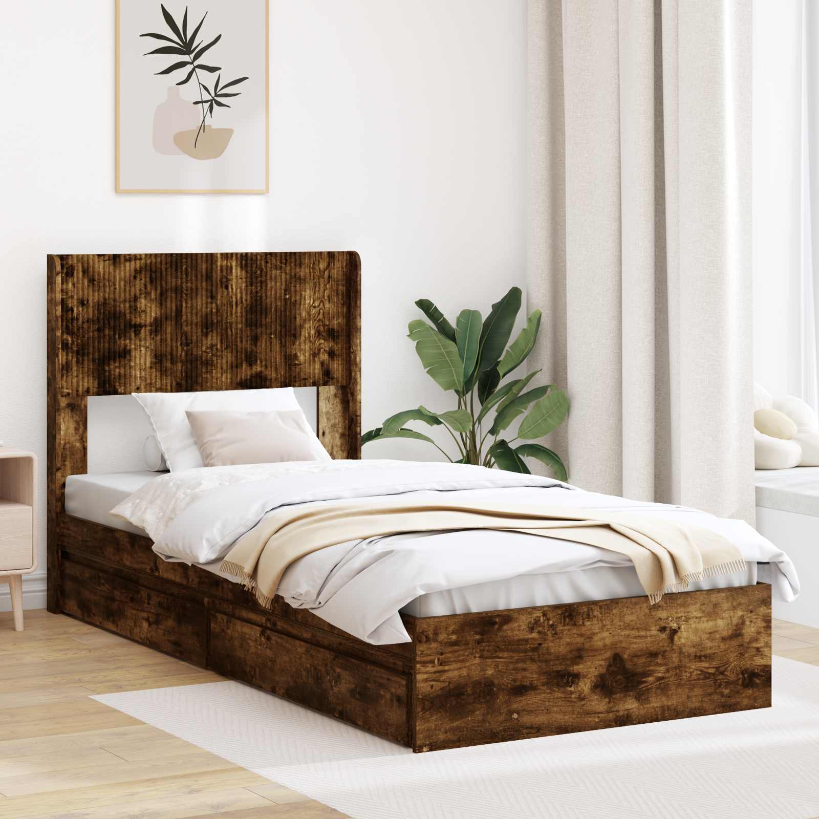 Bettgestell mit Stauraum und Kopfteil 2 Stk. Holzwerkstoff