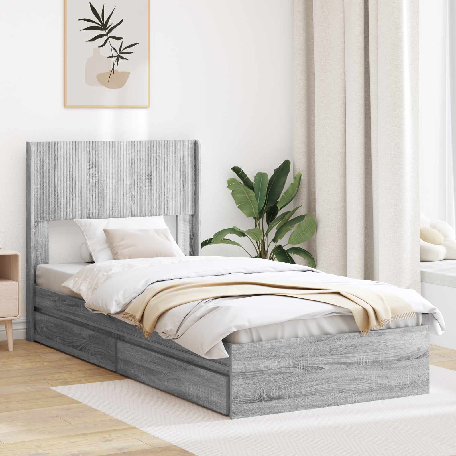 Bettgestell mit Stauraum und Kopfteil Sonoma-Grau 75 x 190 cm