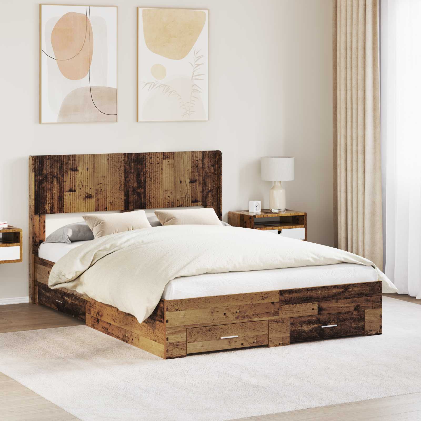 Bettgestell mit Stauraum und Kopfteil Altholz 120 x 190 cm