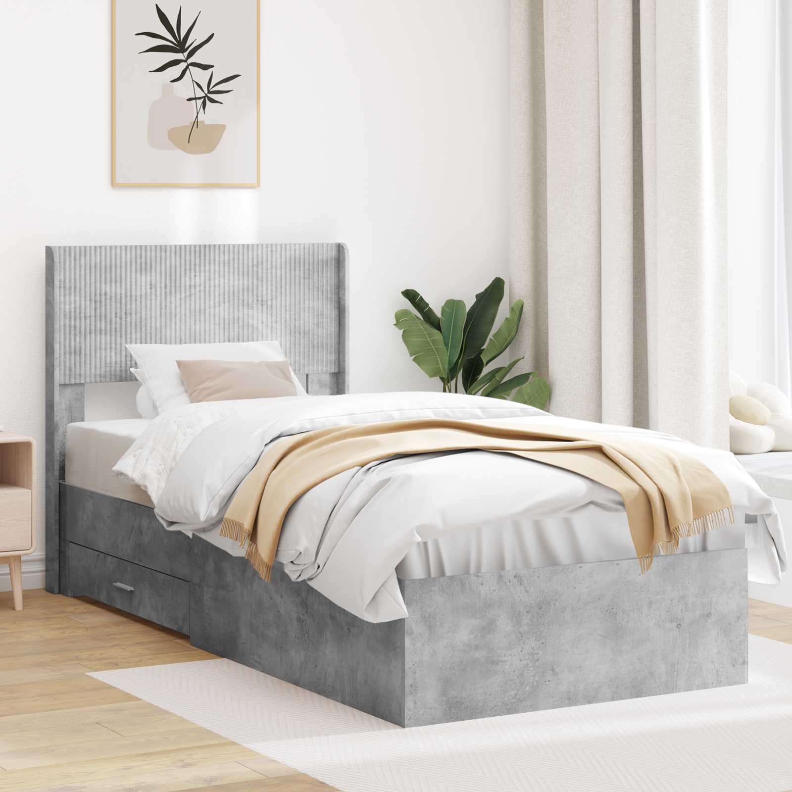 Bettgestell mit Stauraum und Kopfteil Betongrau 100 x 200 cm