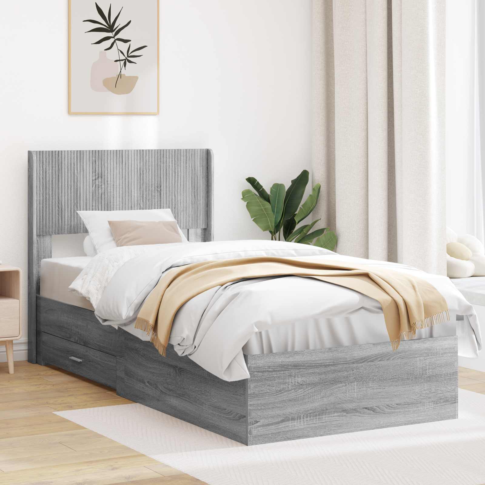 Bettgestell mit Stauraum und Kopfteil Sonoma-Grau 100 x 200 cm