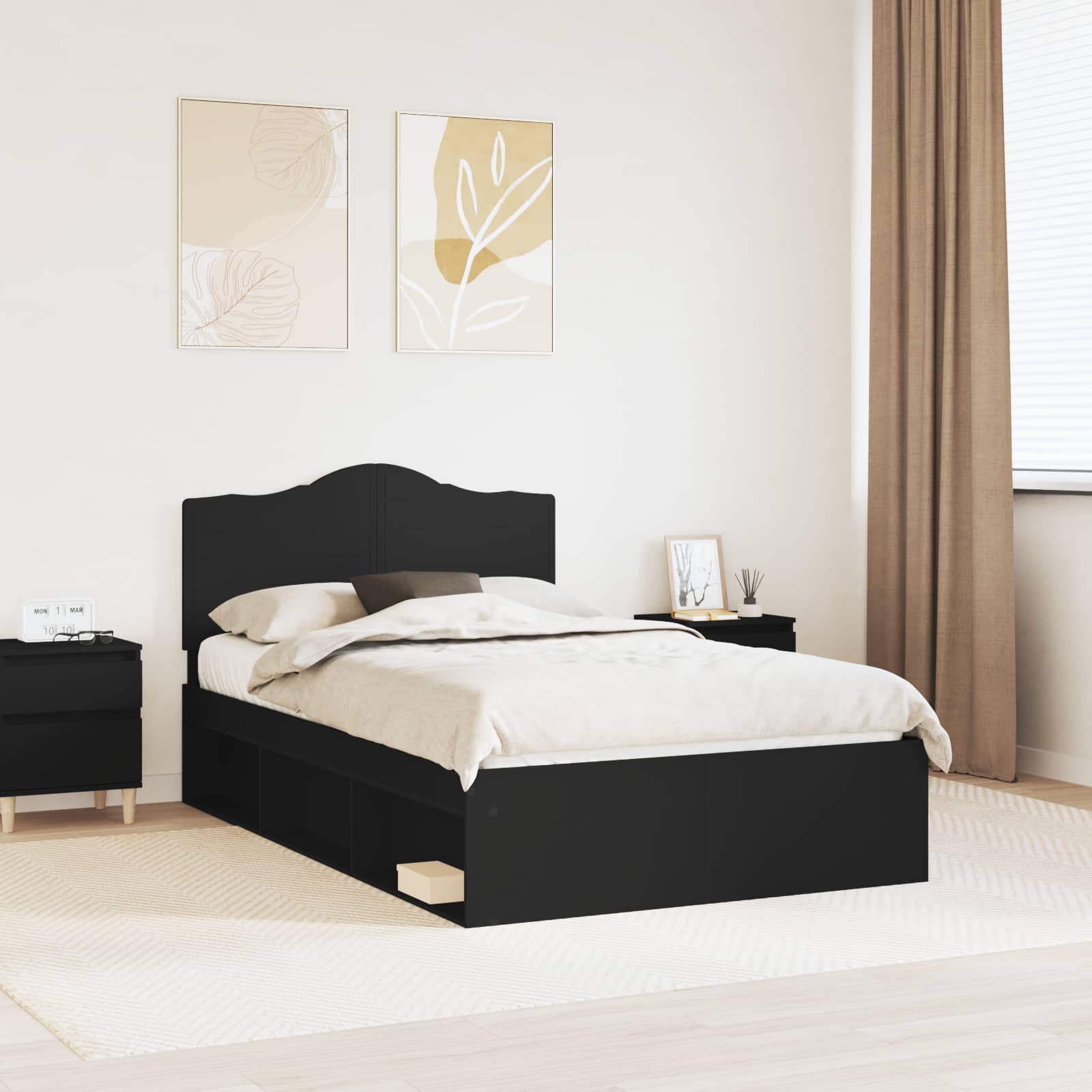 Bettrahmen Schwarz 135 x 190 cm Massives Kiefernholz